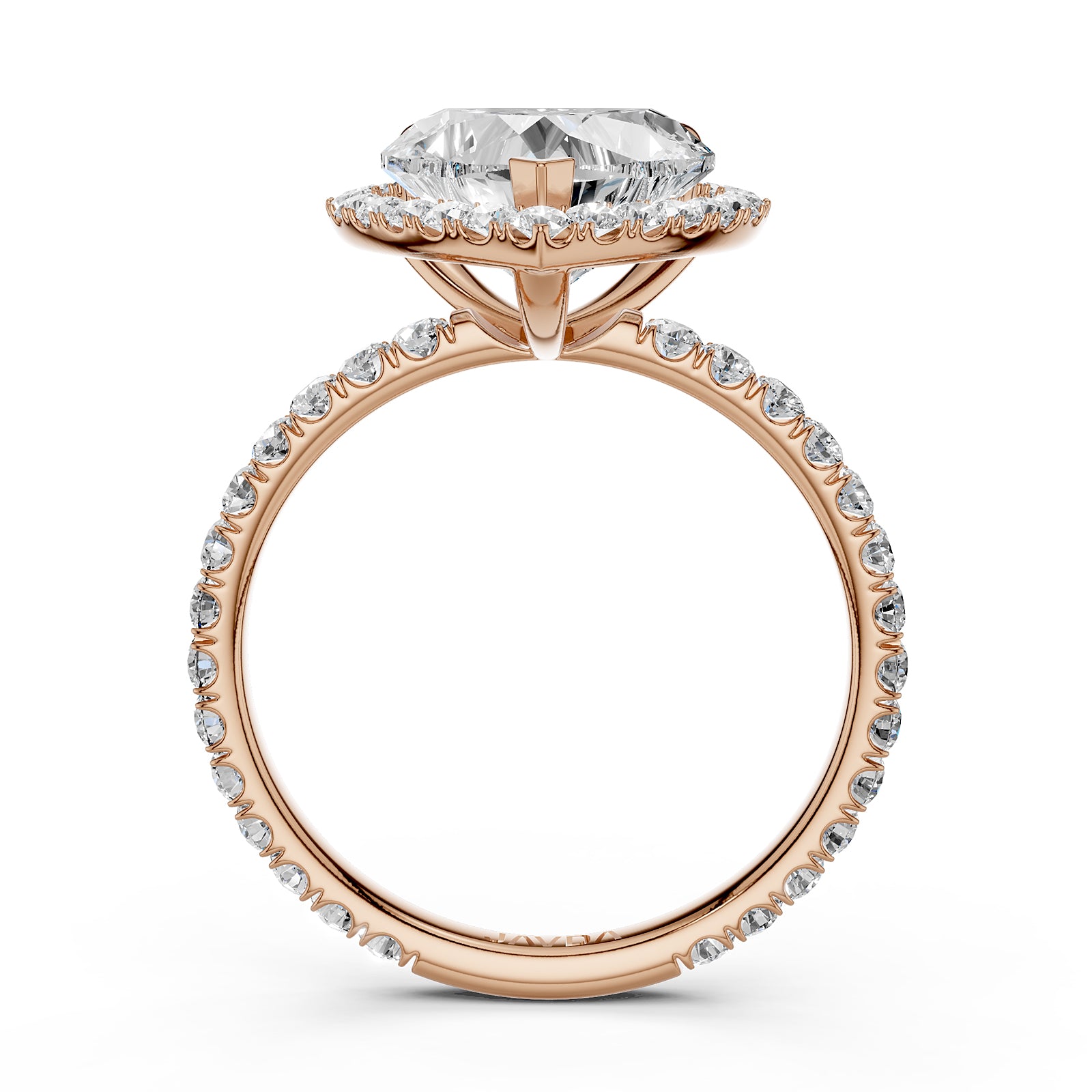 French U Cut Pave Set Halo Heart Lab Grown Diamond Engagement Ring