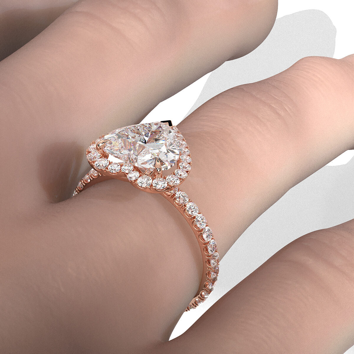 French Pave Set Halo Lab Grown Diamond Engagement Ring 2.59 Ctw.