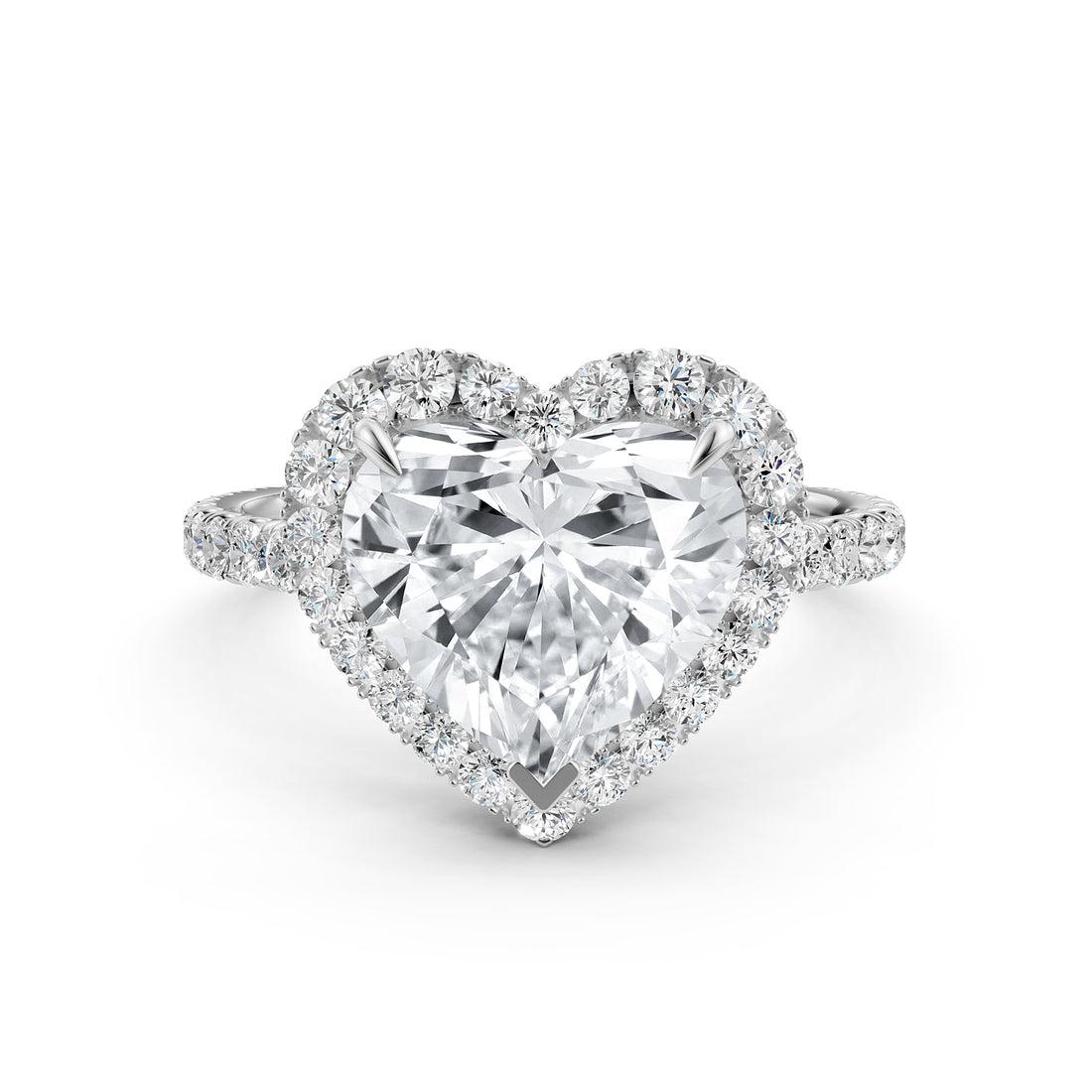 French U Cut Pave Set Halo Heart Lab Grown Diamond Engagement Ring