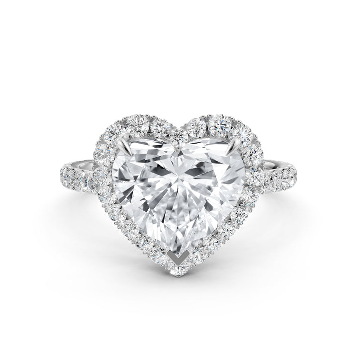 French U Cut Pave Set Halo Heart Lab Grown Diamond Engagement Ring