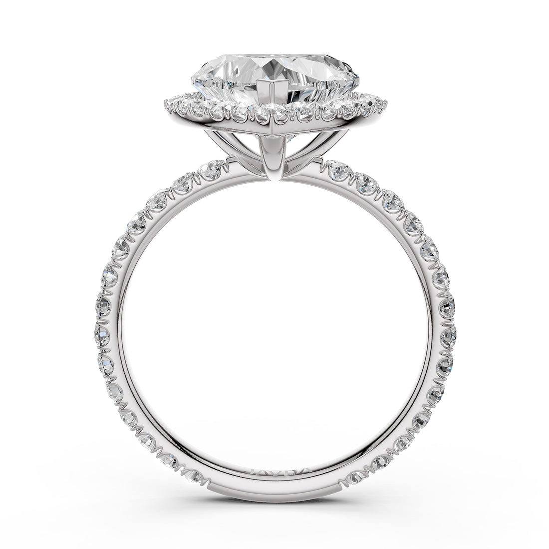 French U Cut Pave Set Halo Heart Lab Grown Diamond Engagement Ring