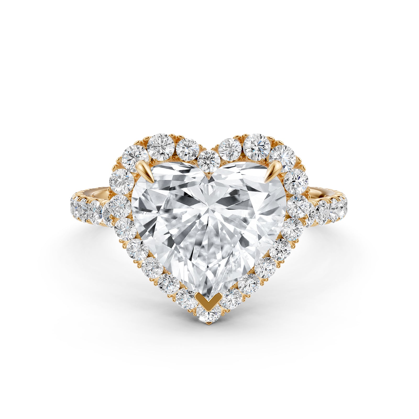 French U Cut Pave Set Halo Heart Lab Grown Diamond Engagement Ring