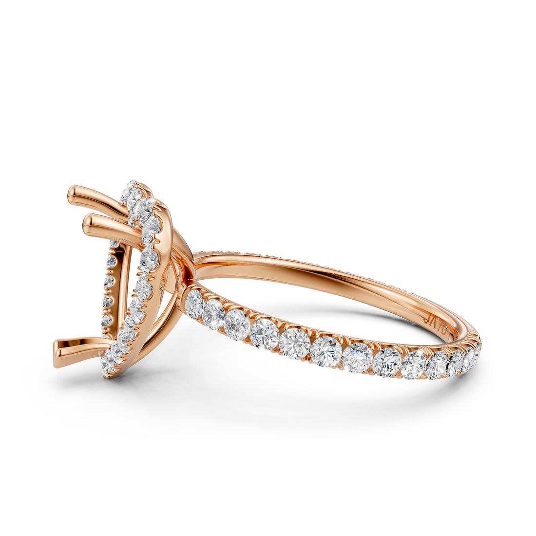 French Pave Set Halo Semi Mount Lab Grown Diamond Engagement Ring 0.59Ct.