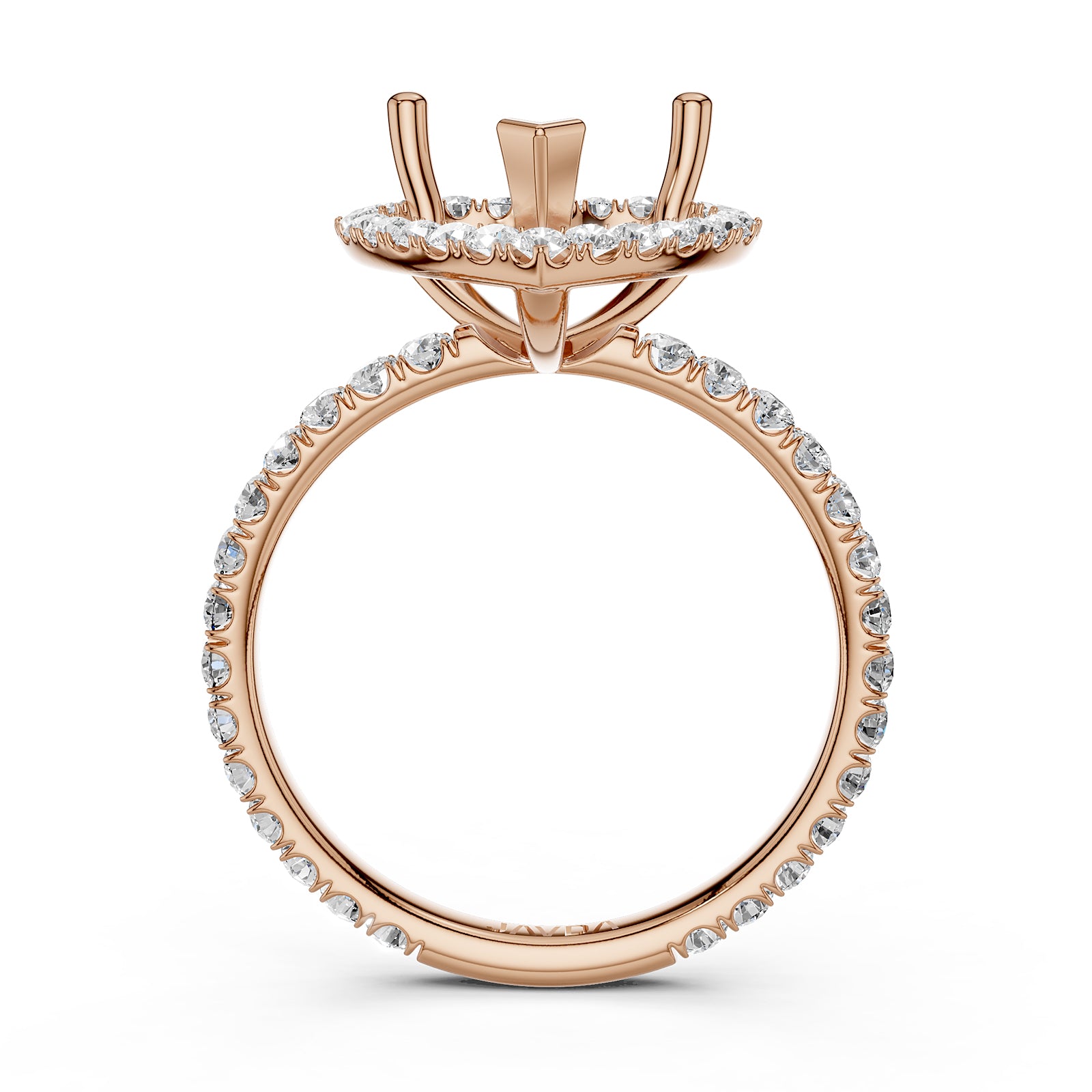 French Pave Set Halo Semi Mount Lab Grown Diamond Engagement Ring 0.59Ct.