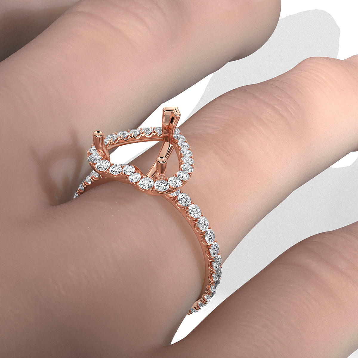 French Pave Set Halo Semi Mount Lab Grown Diamond Engagement Ring 0.59Ct.