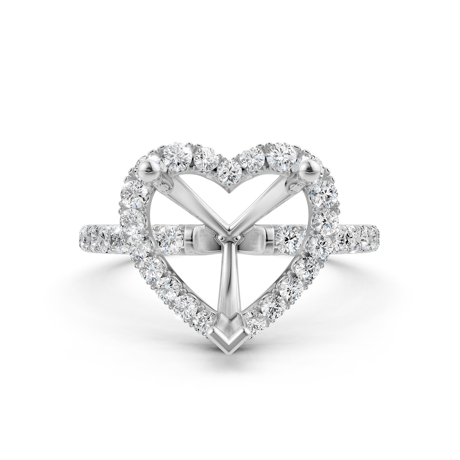 French Pave Set Halo Semi Mount Lab Grown Diamond Engagement Ring 0.59Ct.