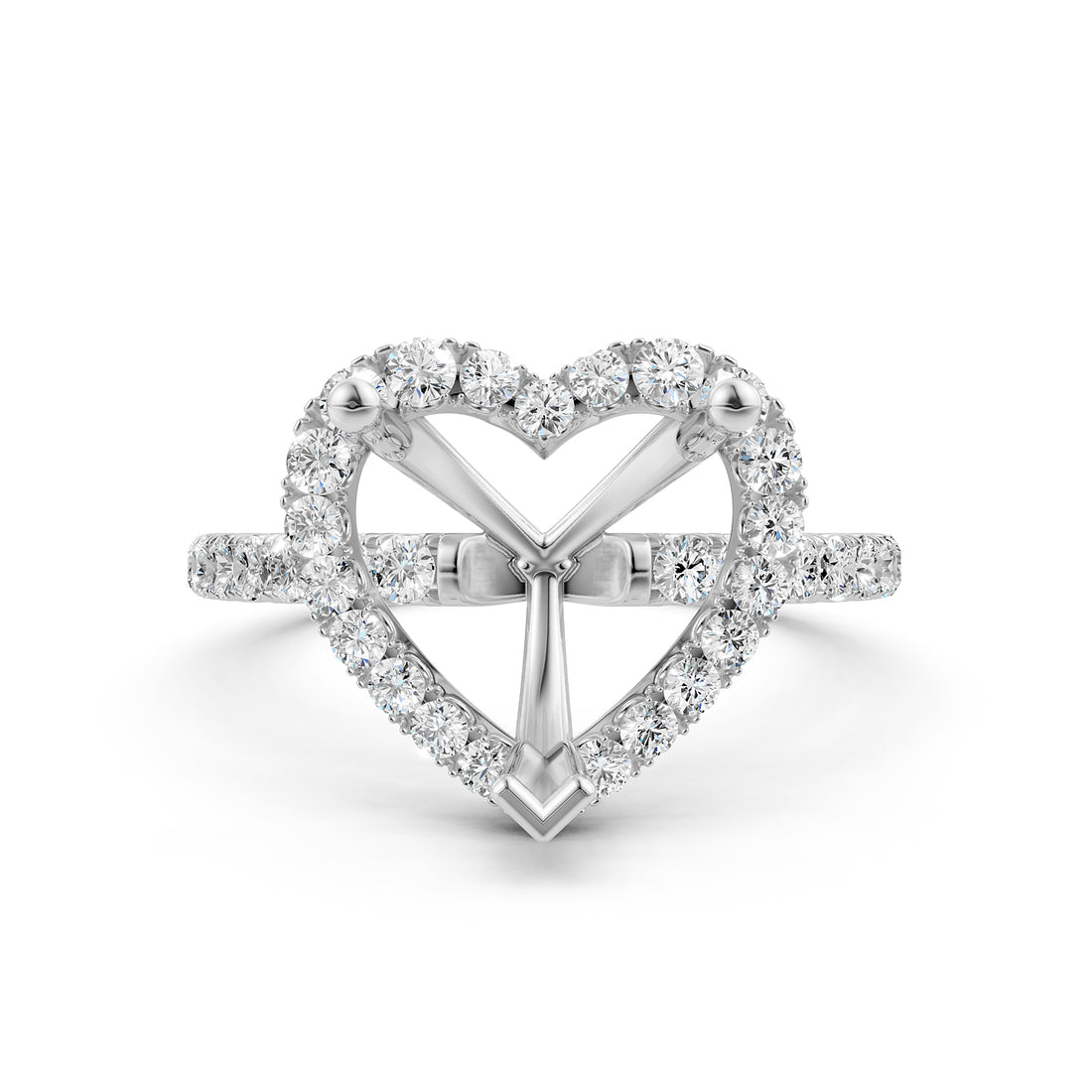 French Pave Set Halo Semi Mount Lab Grown Diamond Engagement Ring 0.59Ct.