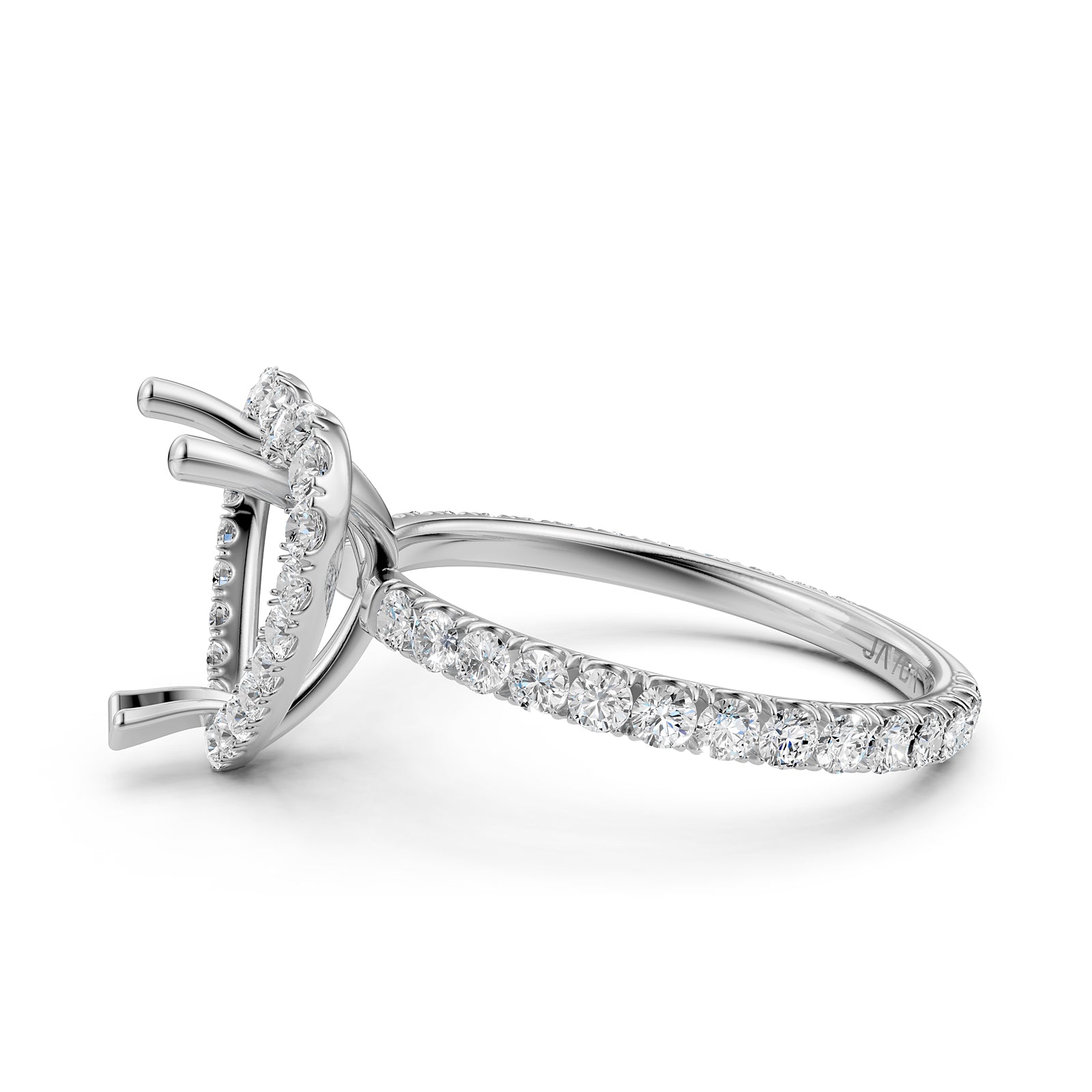 French Pave Set Halo Semi Mount Lab Grown Diamond Engagement Ring 0.59Ct.
