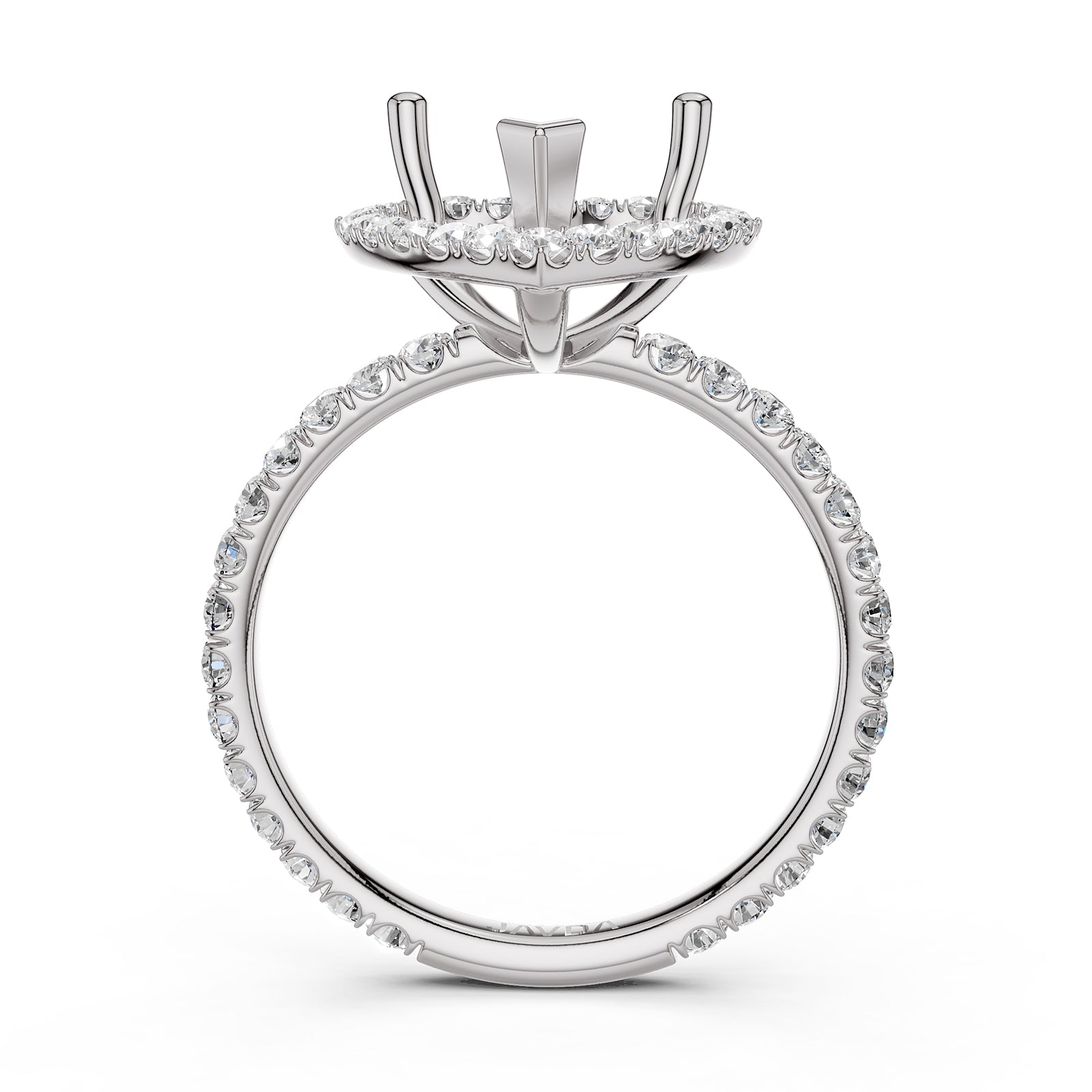 French Pave Set Halo Semi Mount Lab Grown Diamond Engagement Ring 0.59Ct.