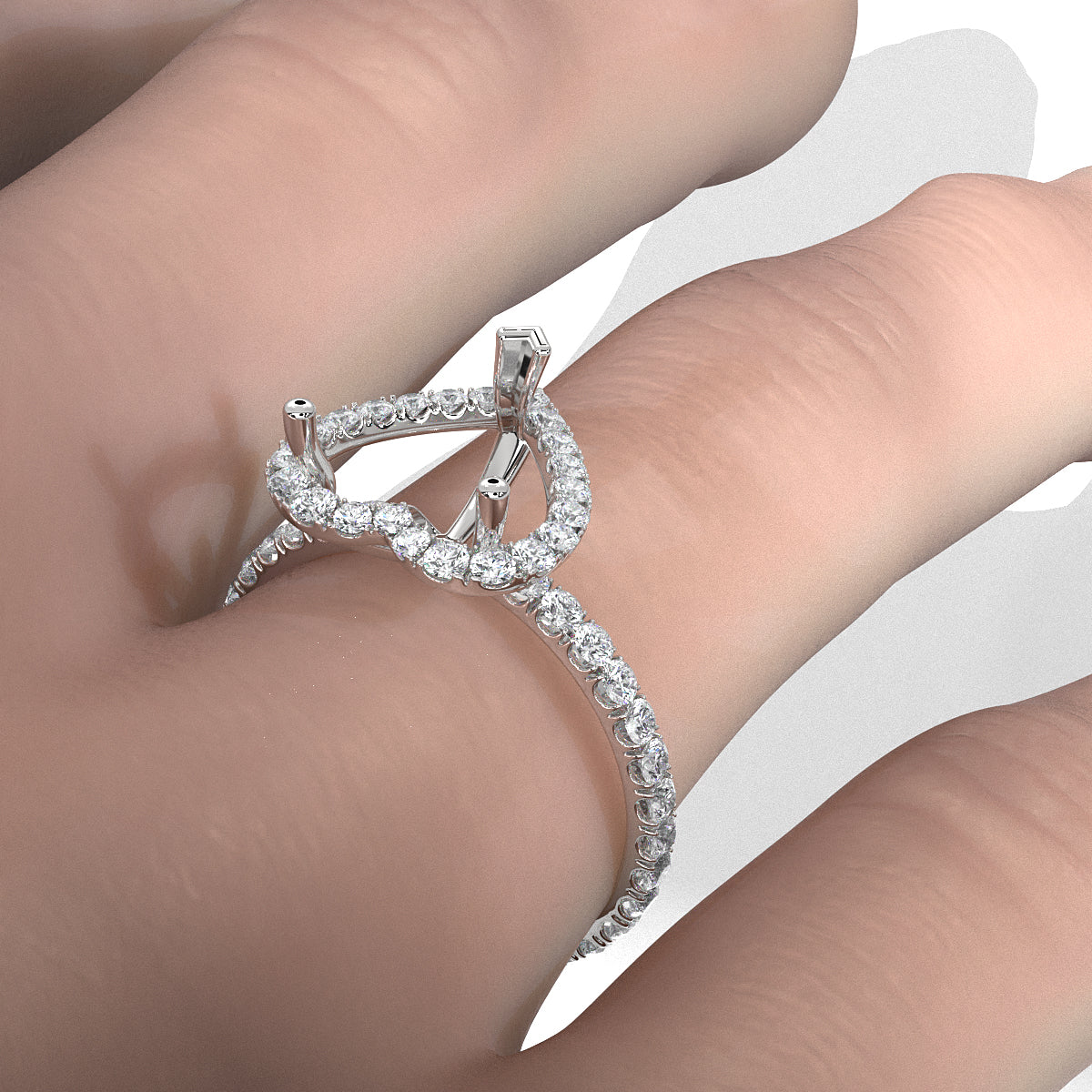 French Pave Set Halo Semi Mount Lab Grown Diamond Engagement Ring 0.59Ct.