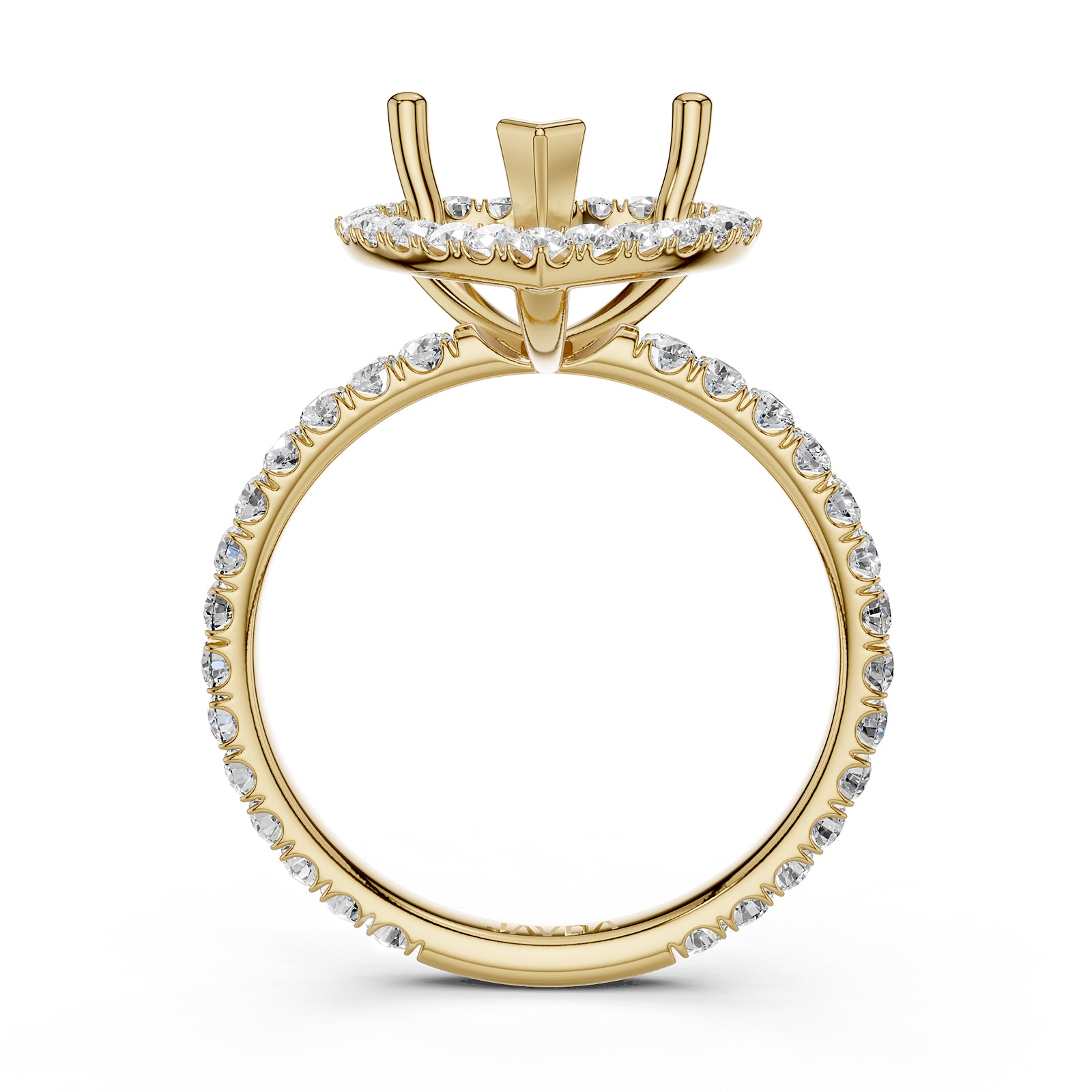 French Pave Set Halo Semi Mount Lab Grown Diamond Engagement Ring 0.59Ct.