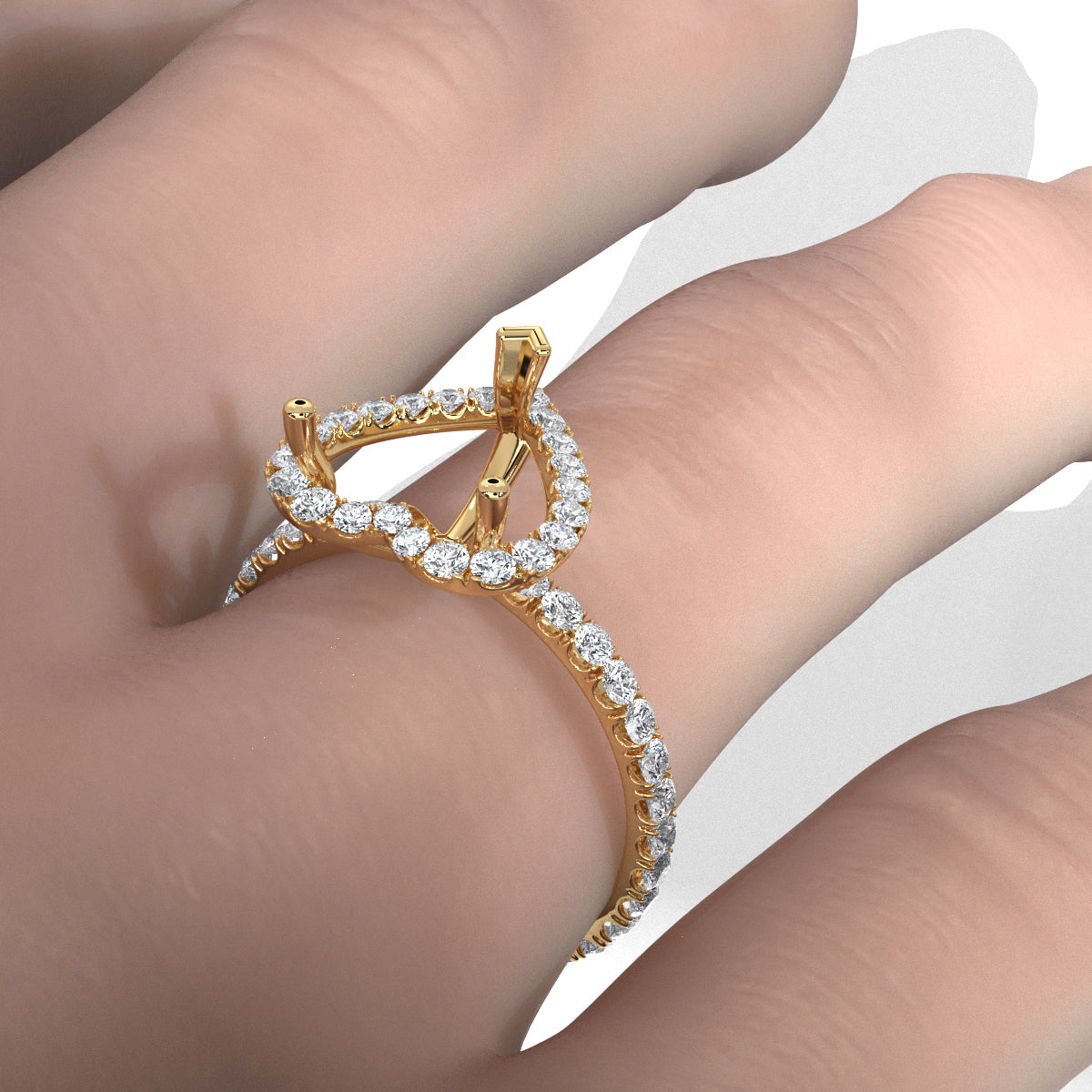 French Pave Set Halo Semi Mount Lab Grown Diamond Engagement Ring 0.59Ct.