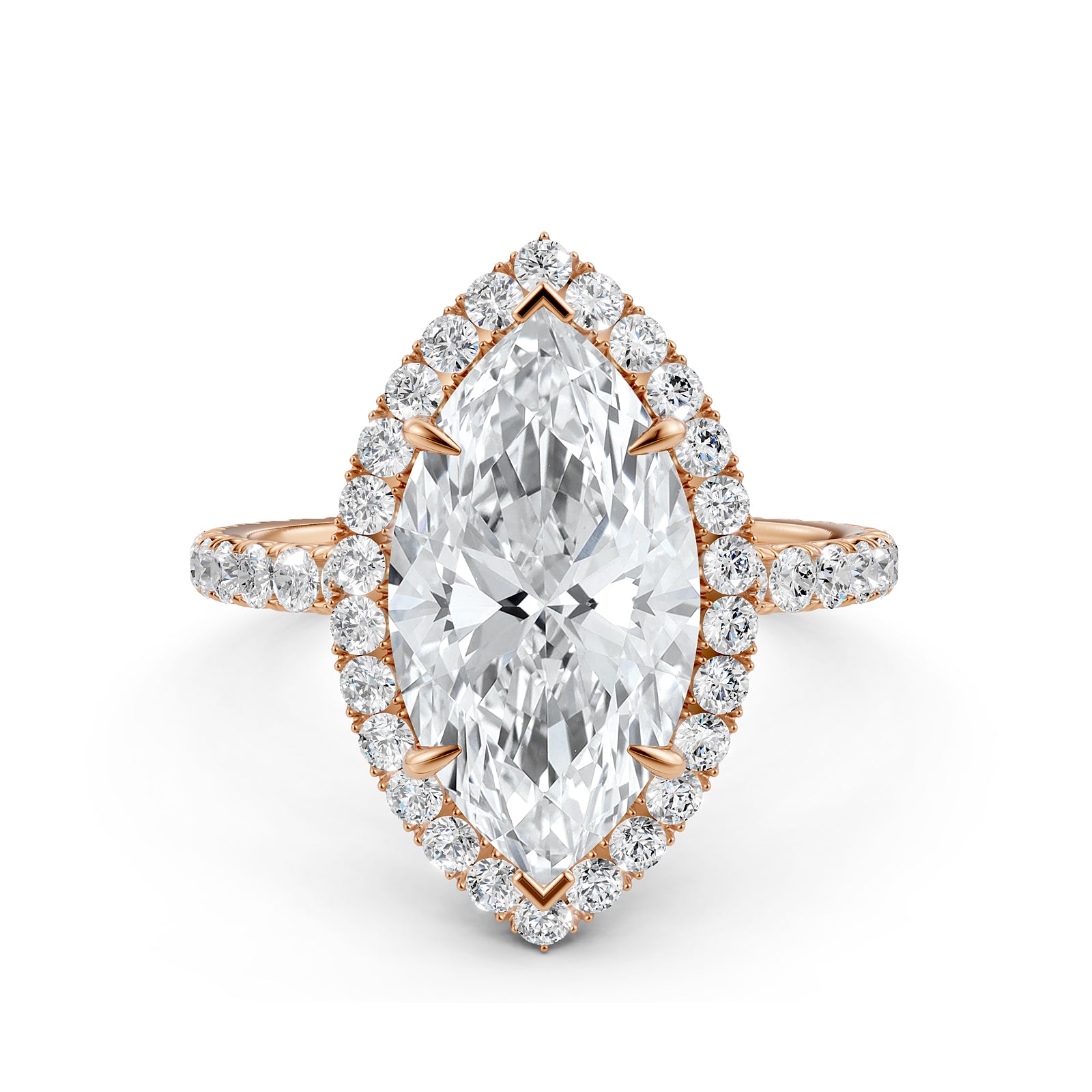 French U Cut Pave Set Marquise Halo Lab Grown Diamond Engagement Ring