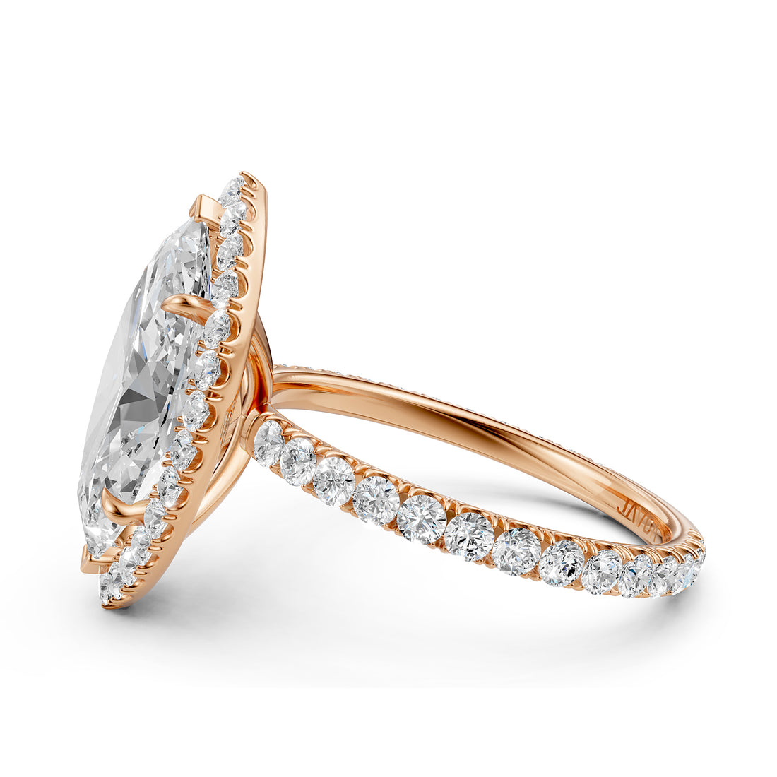 French U Cut Pave Set Marquise Halo Lab Grown Diamond Engagement Ring