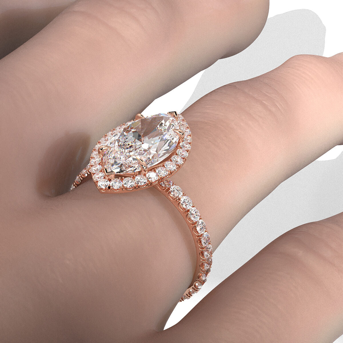 French Pave Set Halo Lab Grown Diamond Engagement Ring 2.59 Ctw.