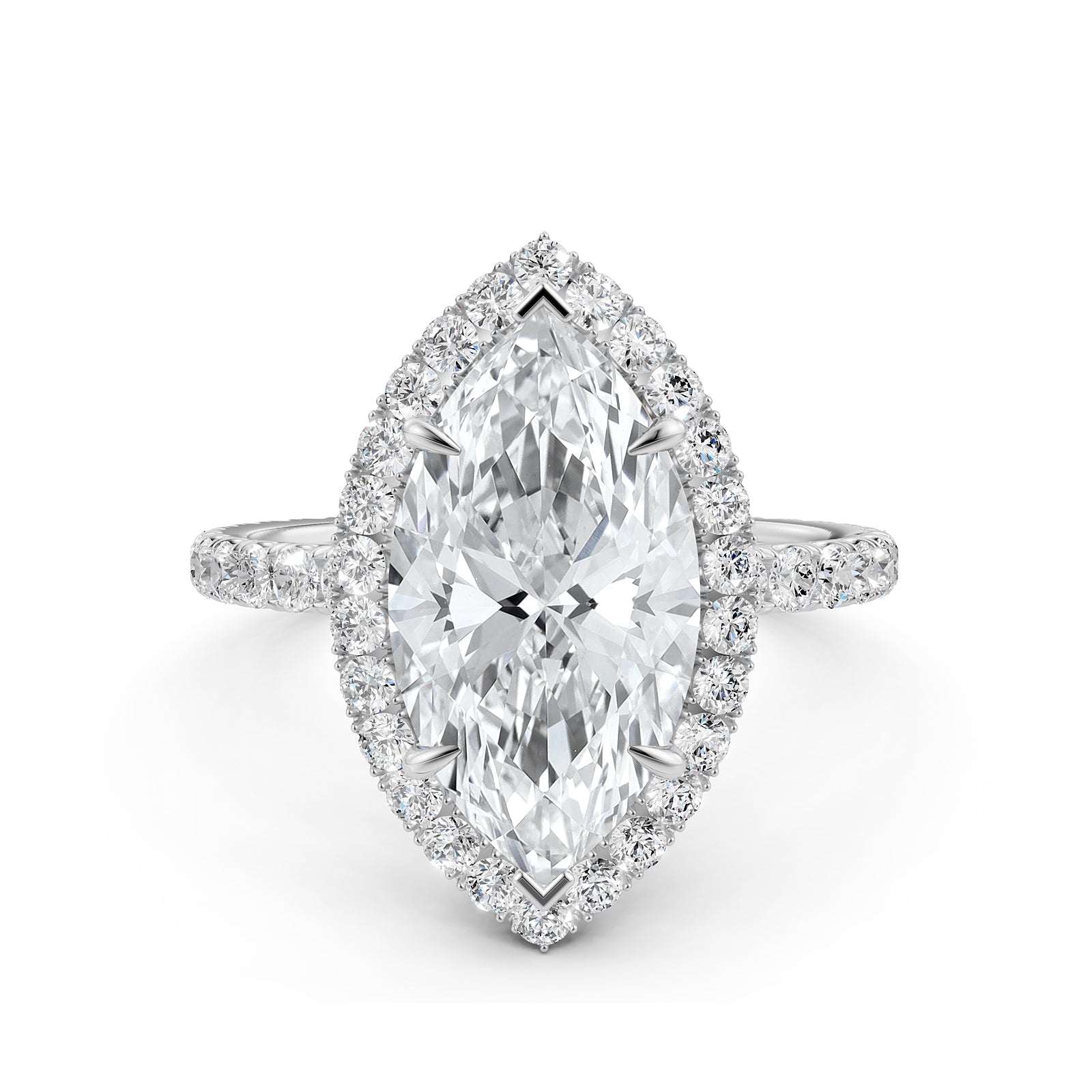 French U Cut Pave Set Marquise Halo Lab Grown Diamond Engagement Ring