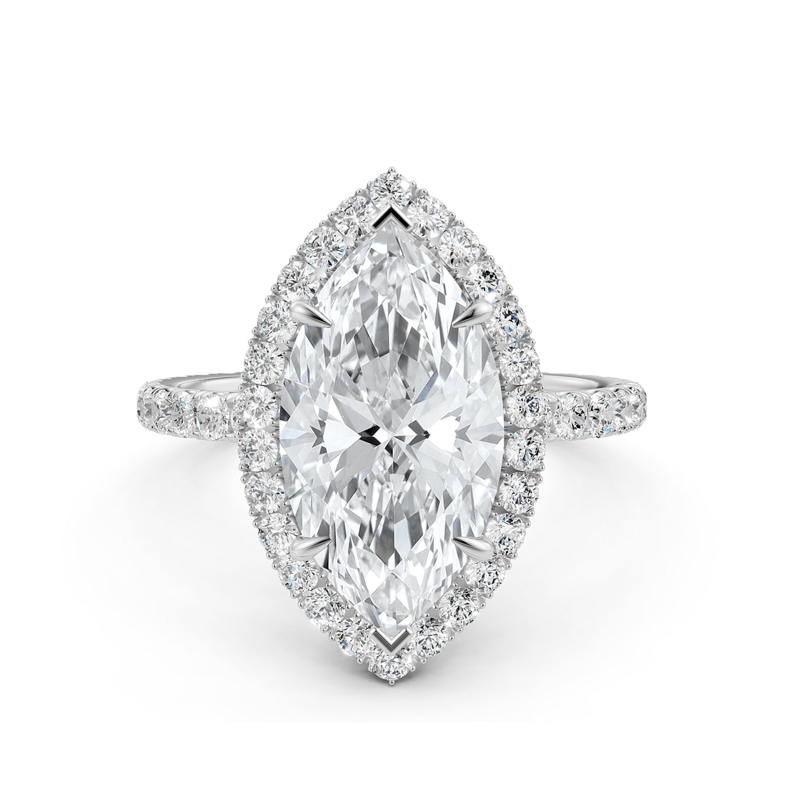 French U Cut Pave Set Marquise Halo Lab Grown Diamond Engagement Ring