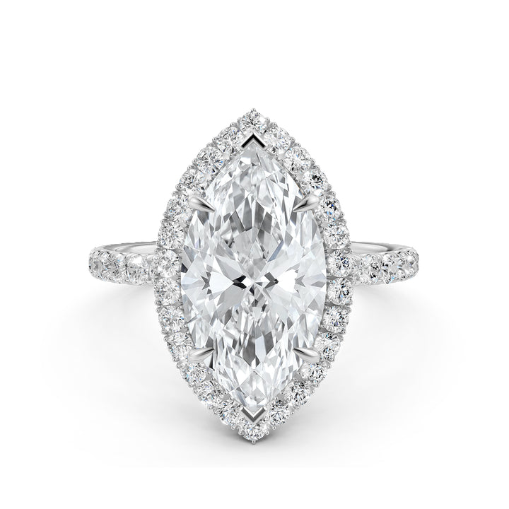 French U Cut Pave Set Marquise Halo Lab Grown Diamond Engagement Ring