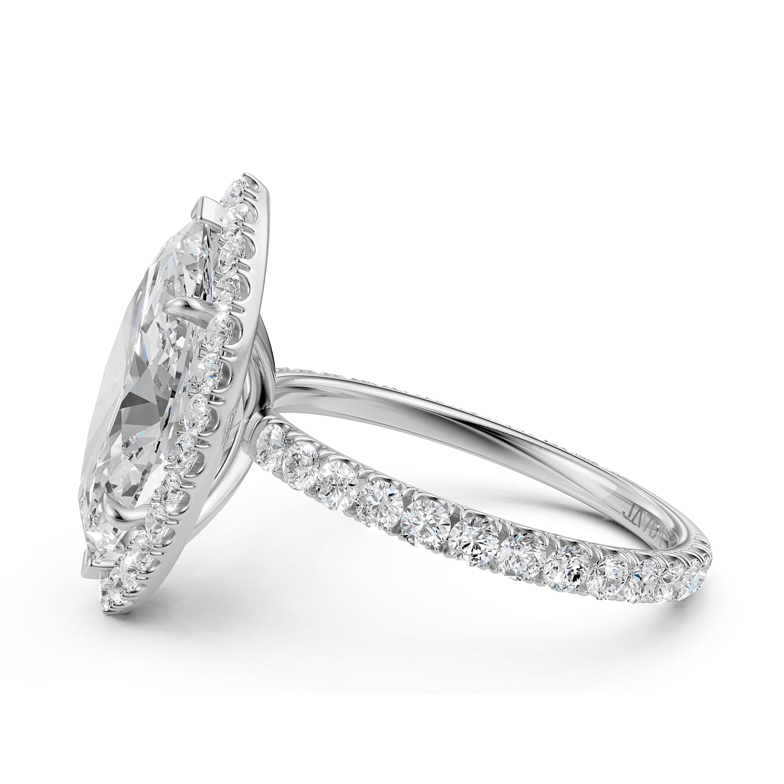 French U Cut Pave Set Marquise Halo Lab Grown Diamond Engagement Ring