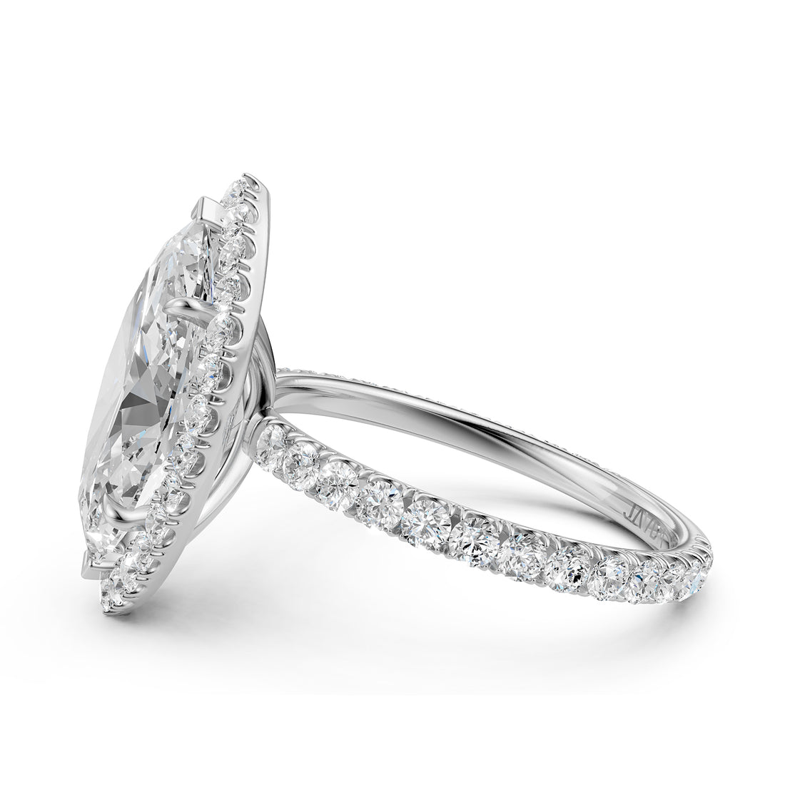 French U Cut Pave Set Marquise Halo Lab Grown Diamond Engagement Ring