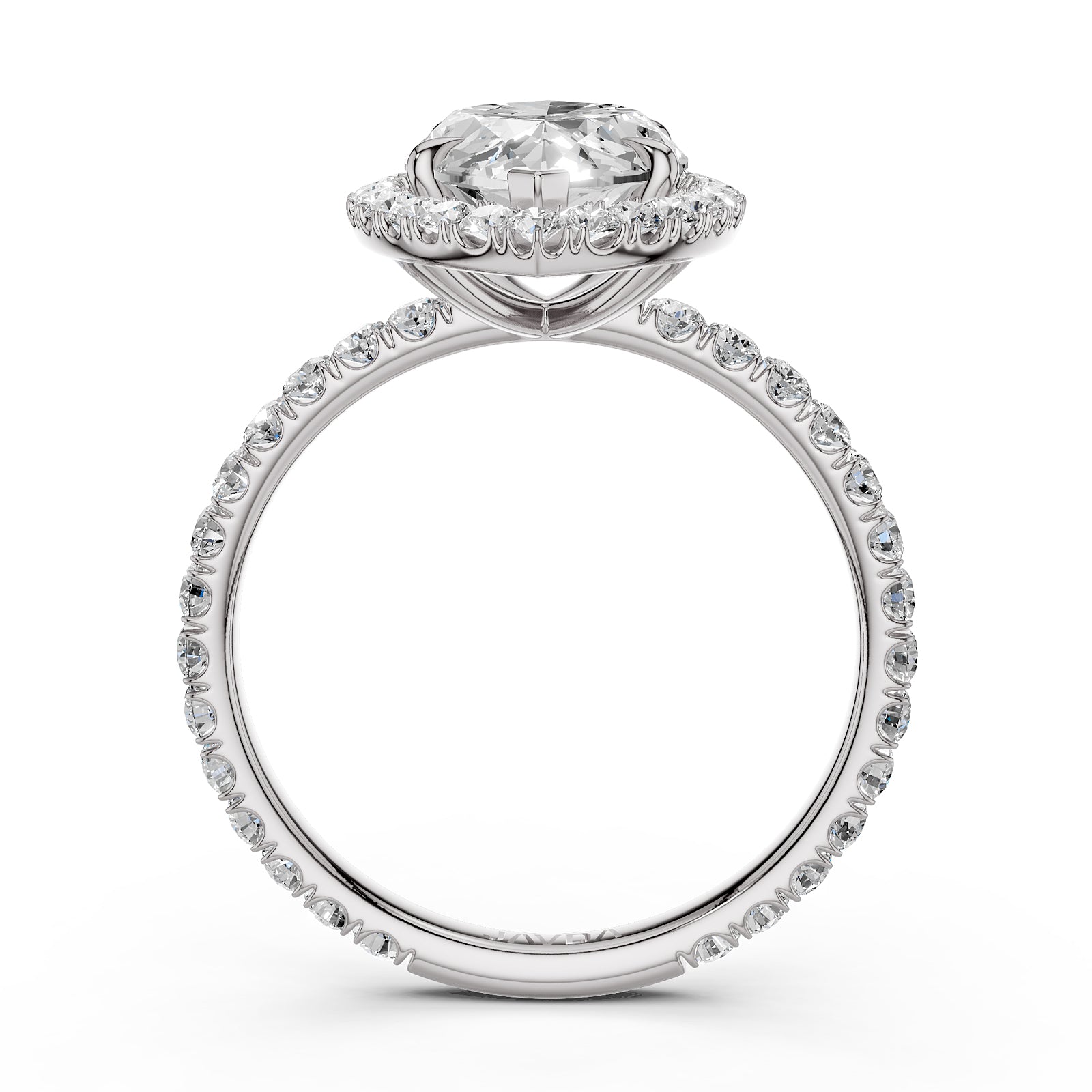 French U Cut Pave Set Marquise Halo Lab Grown Diamond Engagement Ring