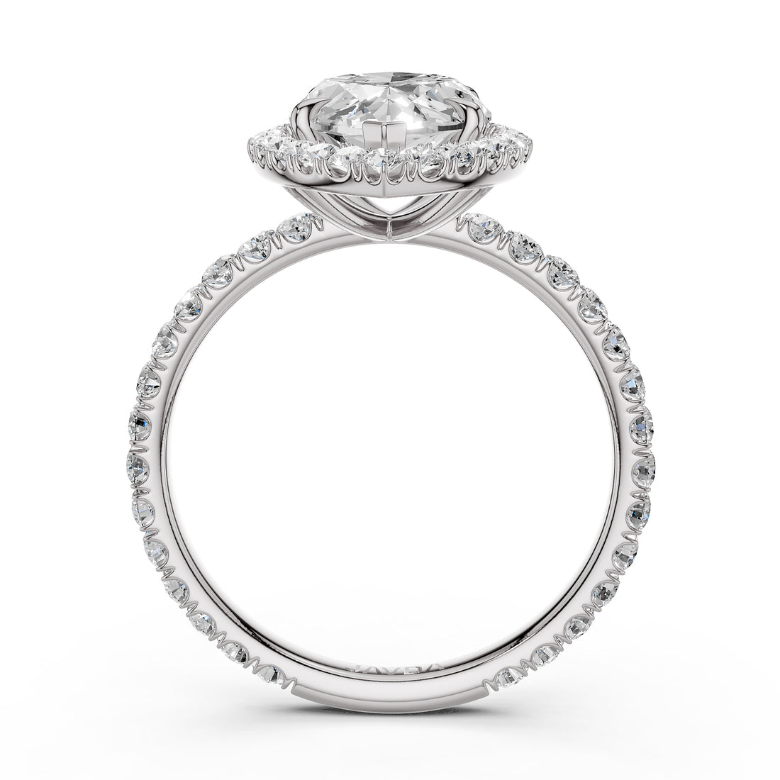 French U Cut Pave Set Marquise Halo Lab Grown Diamond Engagement Ring