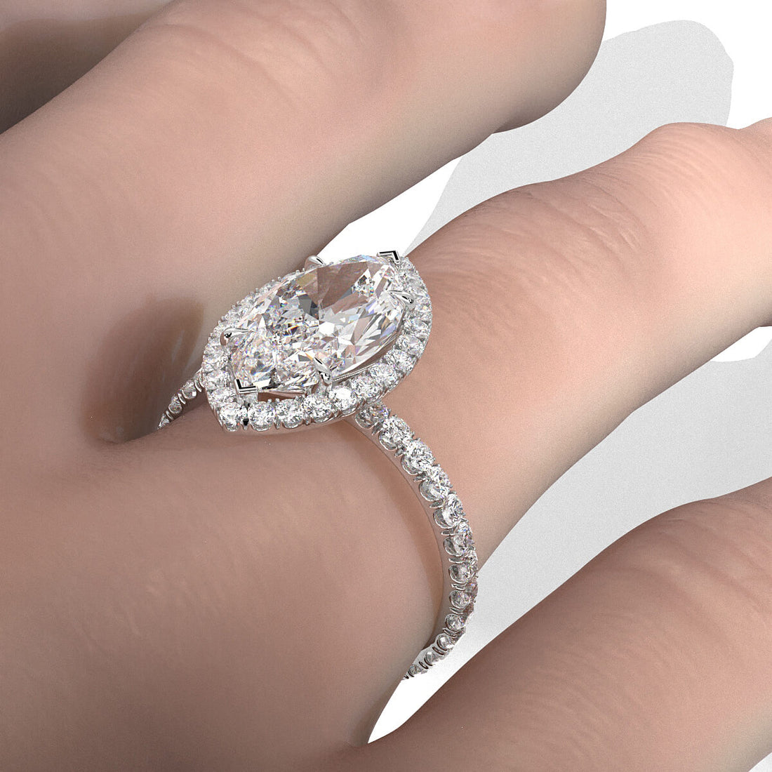 French U Cut Pave Set Marquise Halo Lab Grown Diamond Engagement Ring