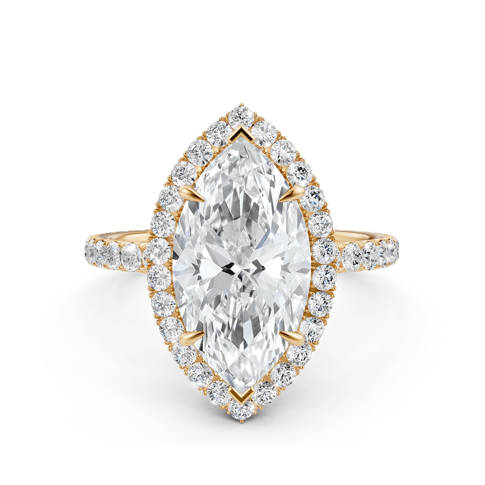 French U Cut Pave Set Marquise Halo Lab Grown Diamond Engagement Ring