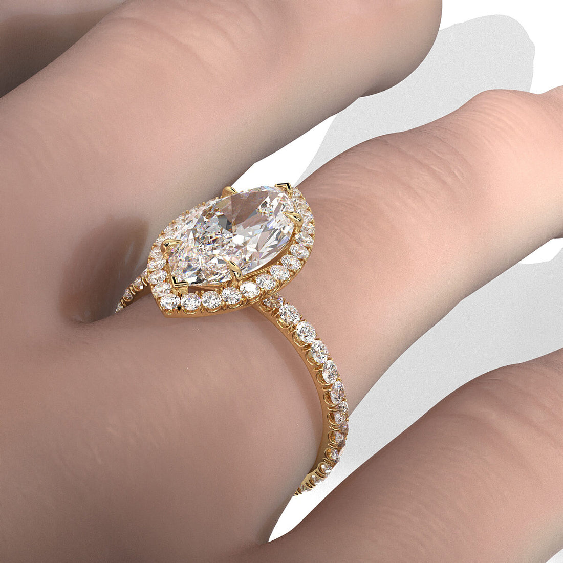 French U Cut Pave Set Marquise Halo Lab Grown Diamond Engagement Ring