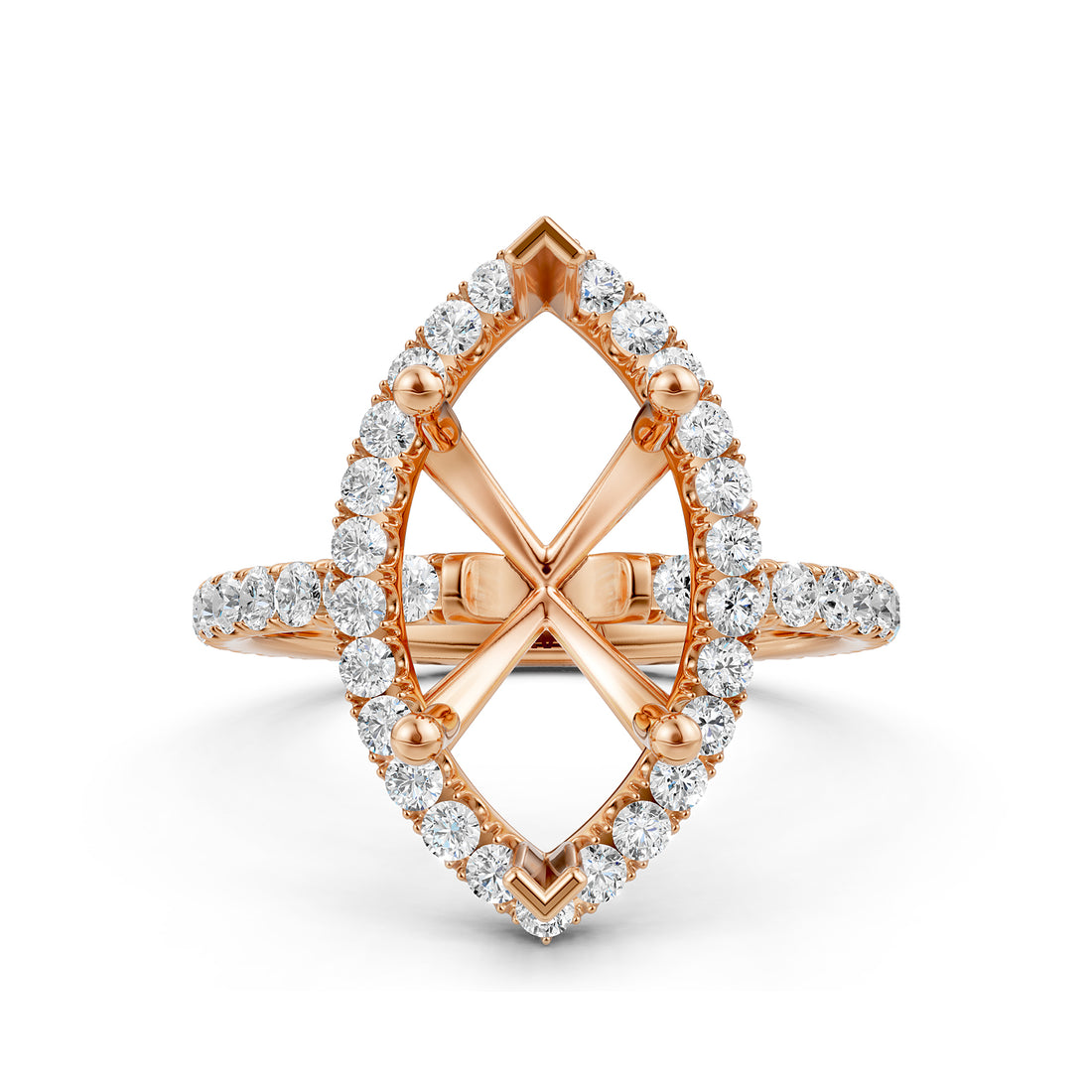 French Pave Set Halo Semi Mount Lab Grown Diamond Engagement Ring 0.59Ct.