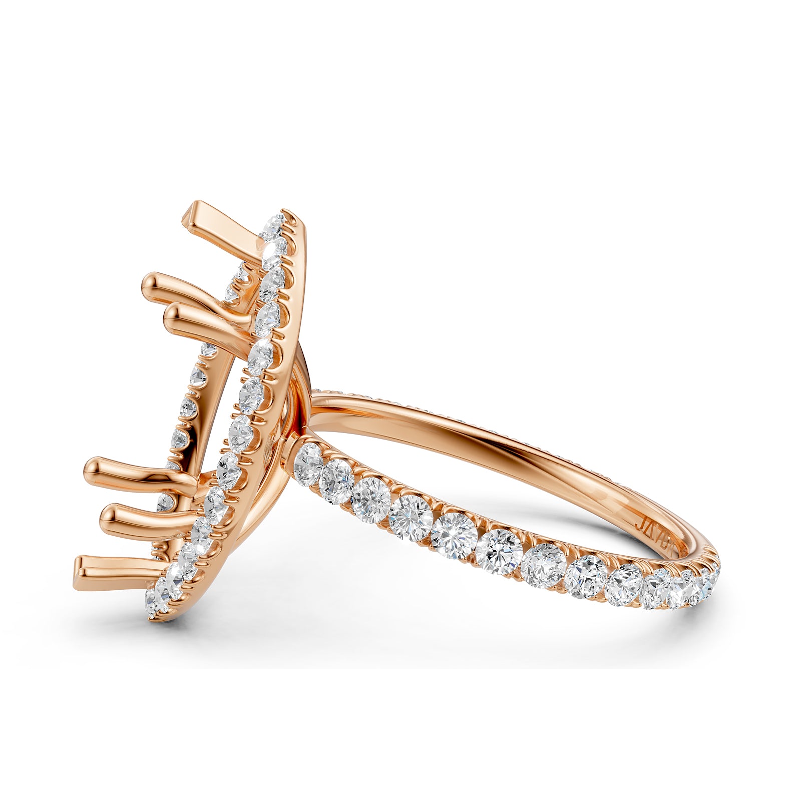 French Pave Set Halo Semi Mount Lab Grown Diamond Engagement Ring 0.59Ct.