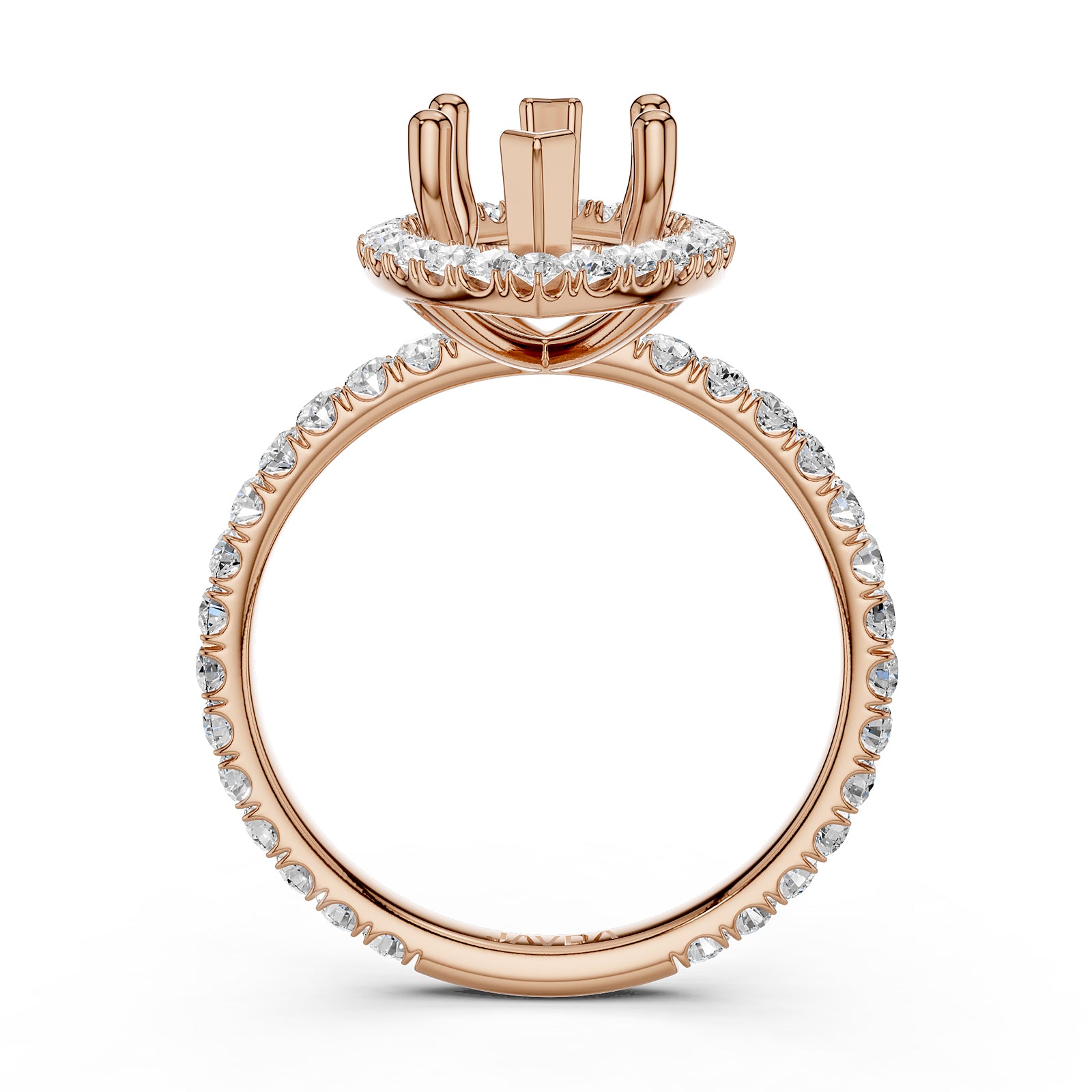 French Pave Set Halo Semi Mount Lab Grown Diamond Engagement Ring 0.59Ct.