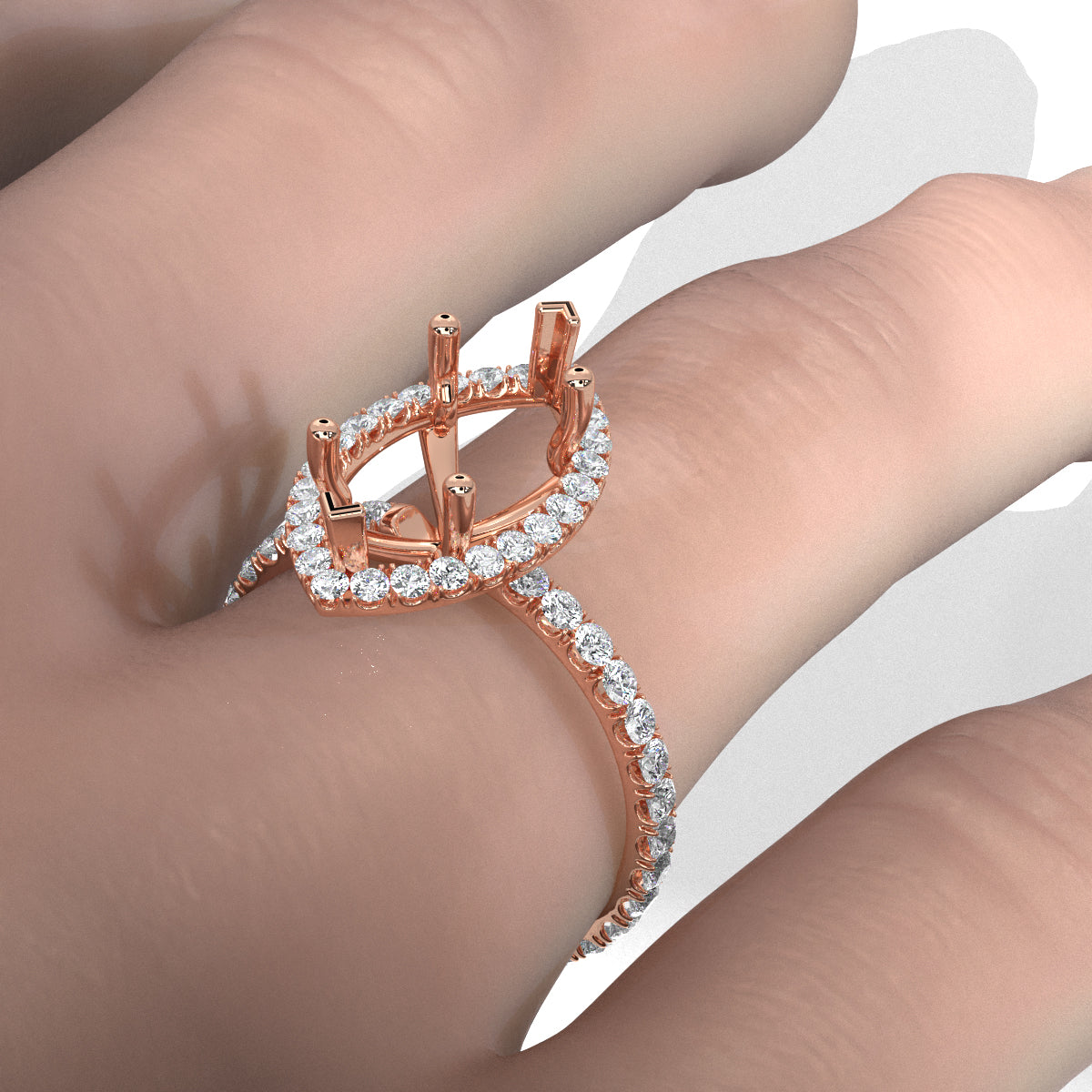 French Pave Set Halo Semi Mount Lab Grown Diamond Engagement Ring 0.59Ct.