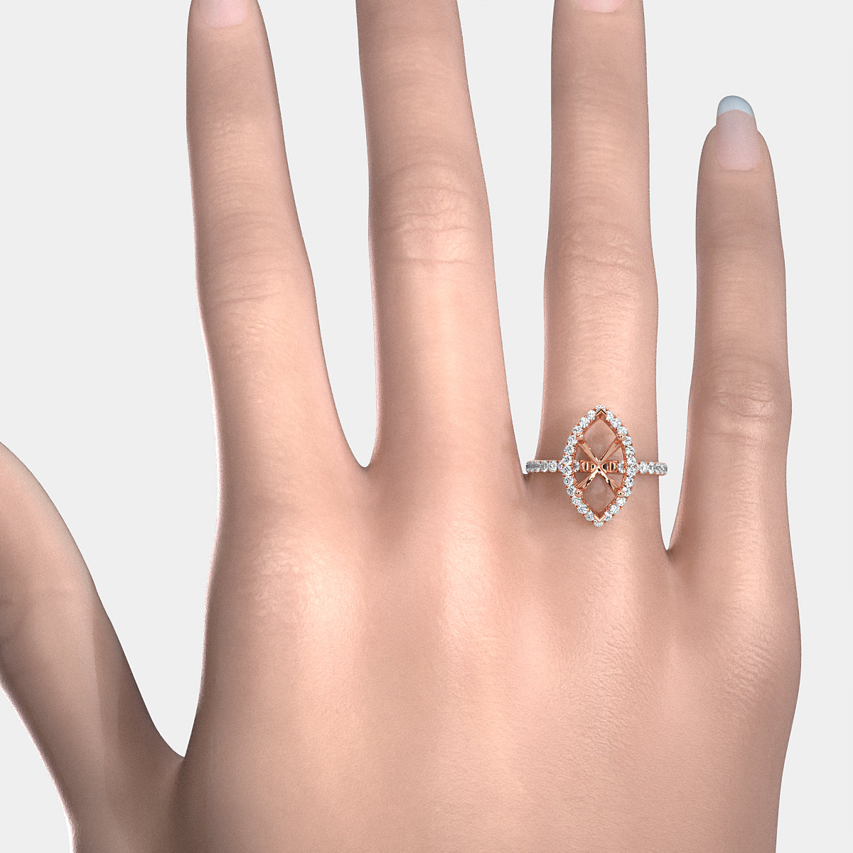 French Pave Set Halo Semi Mount Lab Grown Diamond Engagement Ring 0.59Ct.