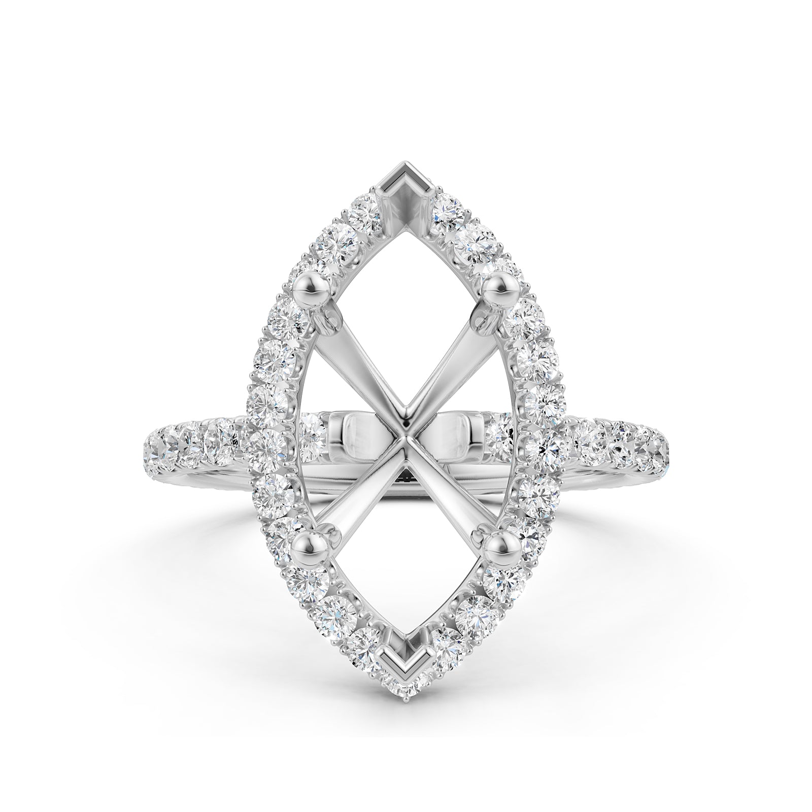 French Pave Set Halo Semi Mount Lab Grown Diamond Engagement Ring 0.59Ct.