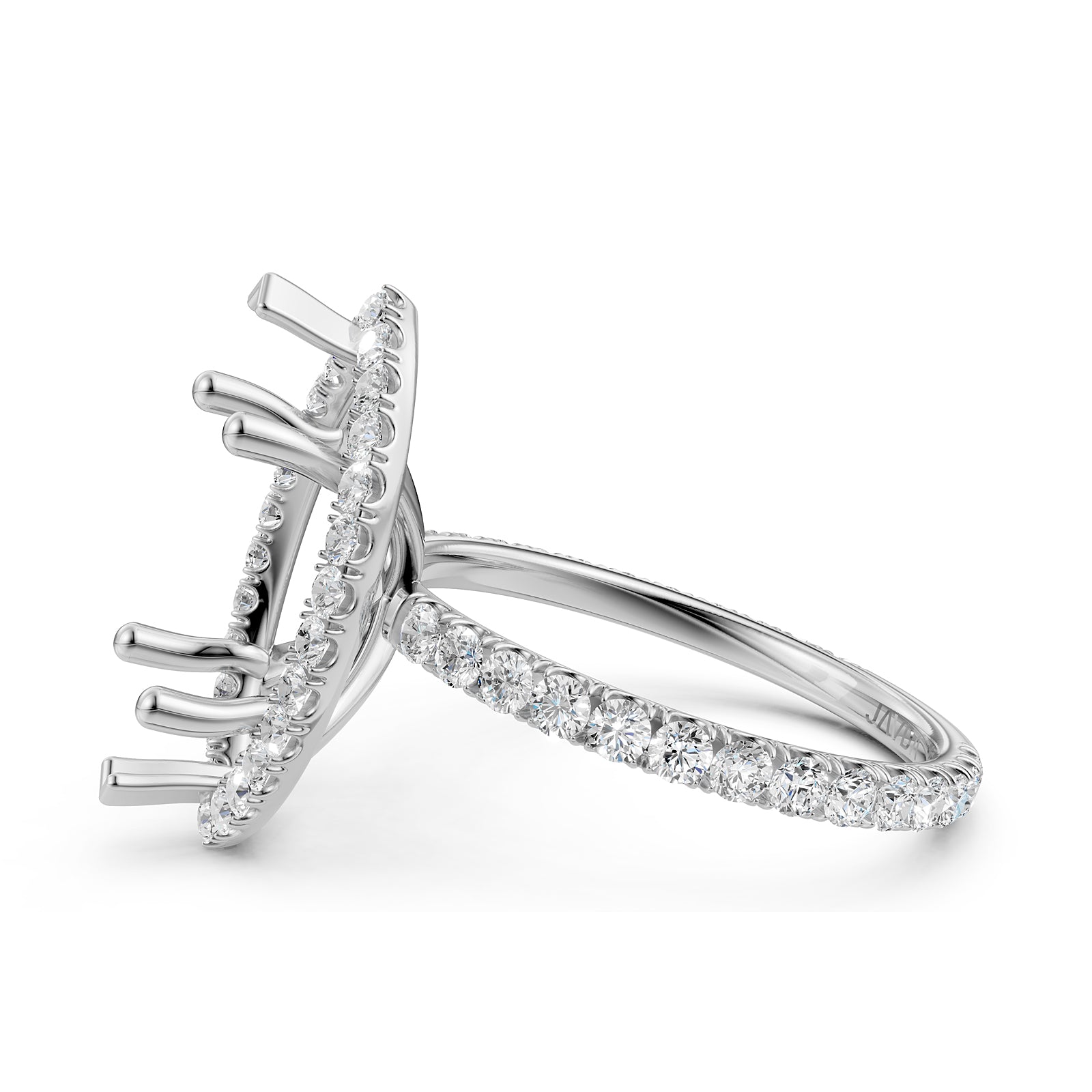 French Pave Set Halo Semi Mount Lab Grown Diamond Engagement Ring 0.59Ct.