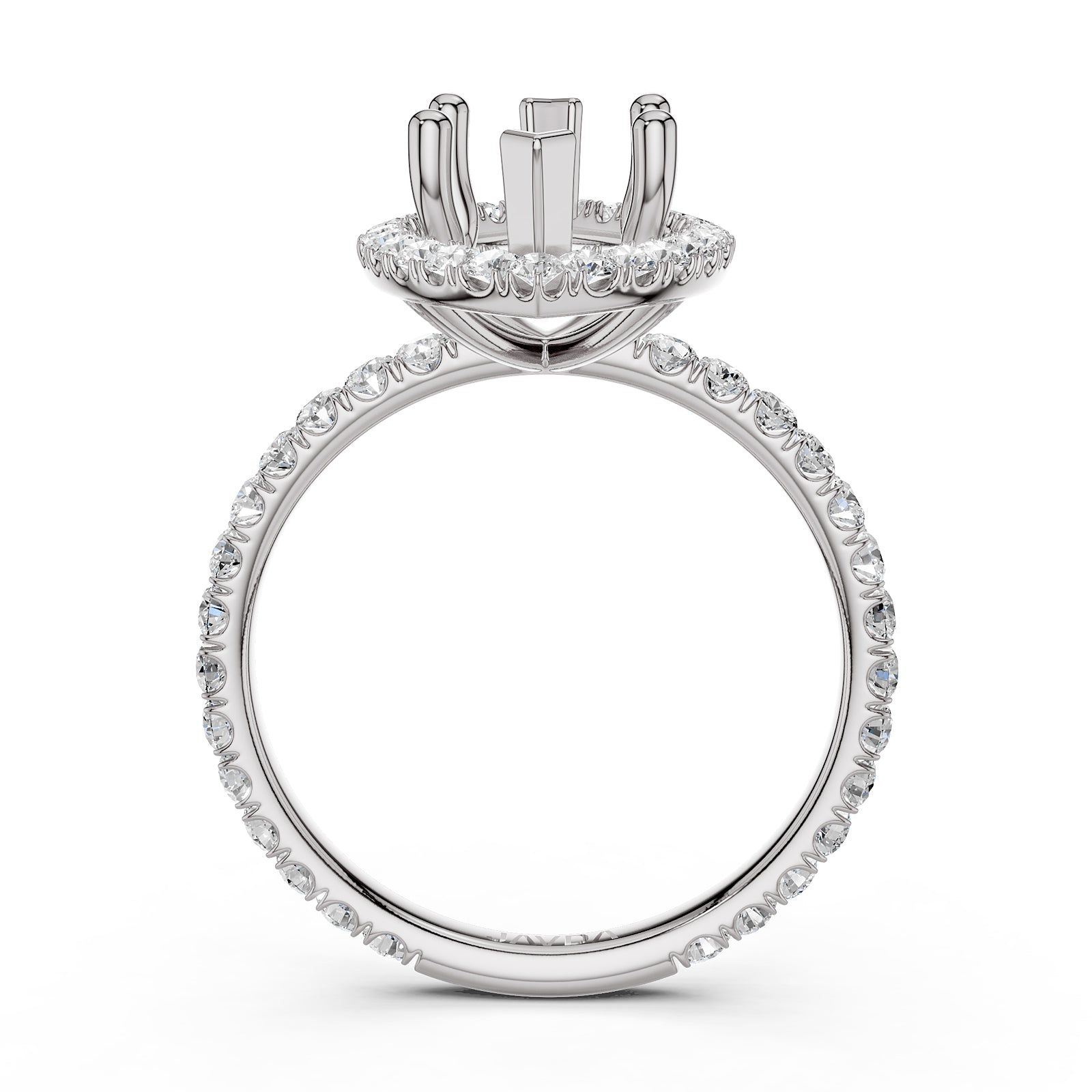 French Pave Set Halo Semi Mount Lab Grown Diamond Engagement Ring 0.59Ct.