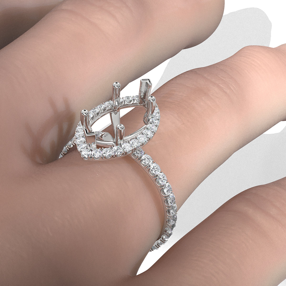 French Pave Set Halo Semi Mount Lab Grown Diamond Engagement Ring 0.59Ct.