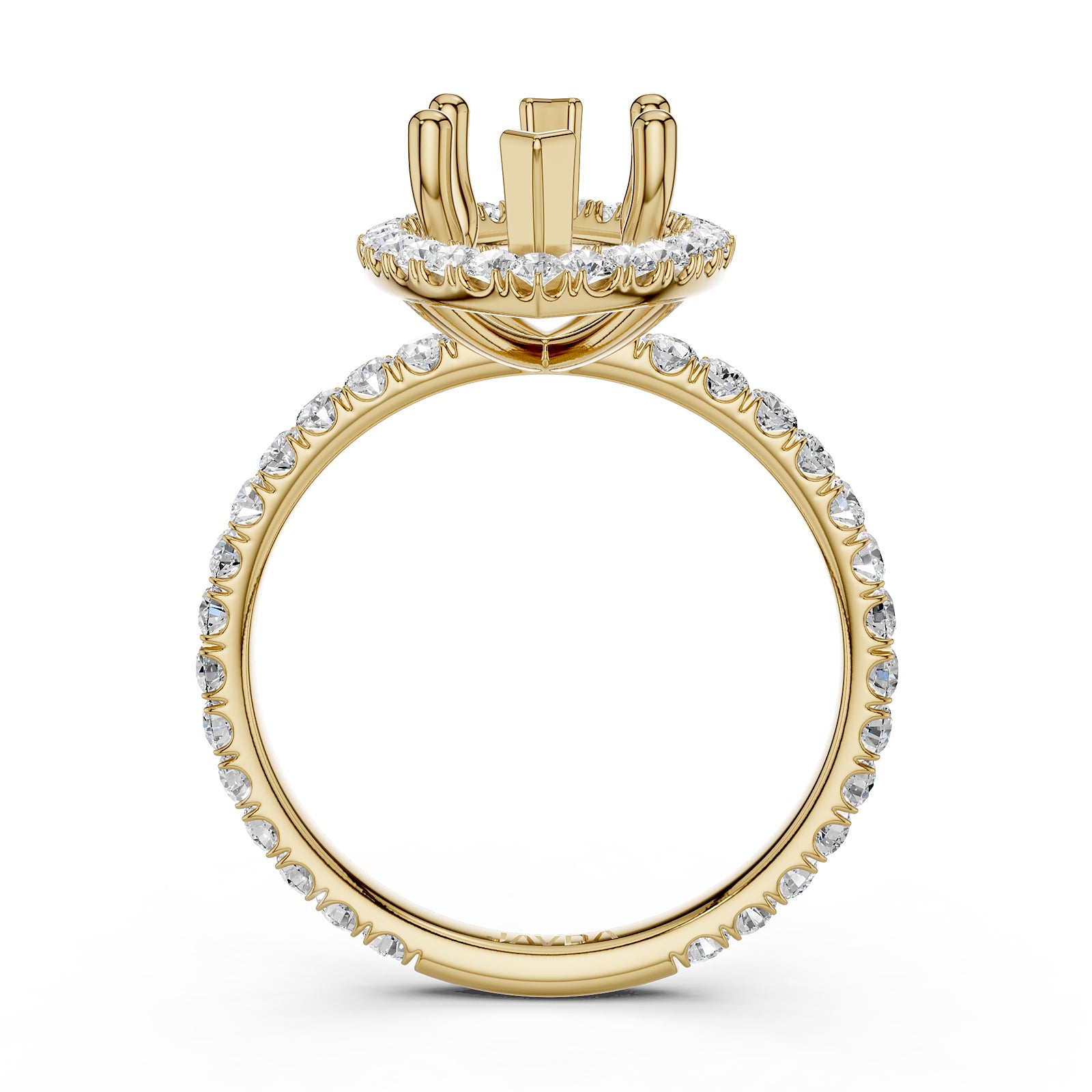 French Pave Set Halo Semi Mount Lab Grown Diamond Engagement Ring 0.59Ct.