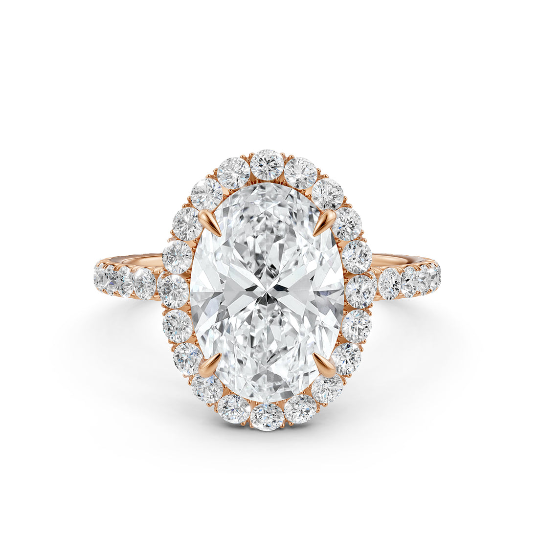 French U Cut Pave Set Oval Halo Lab Grown Diamond Engagement Ring