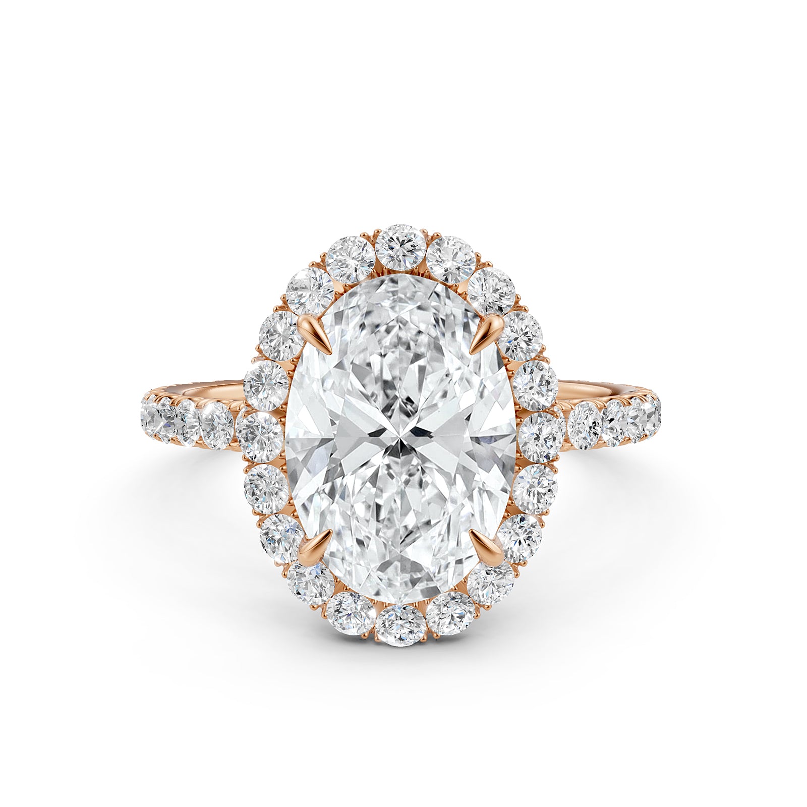 French Pave Set Halo Lab Grown Diamond Engagement Ring 2.59 Ctw.