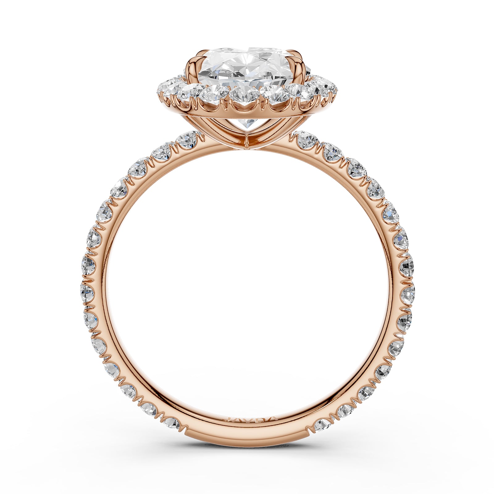 French U Cut Pave Set Oval Halo Lab Grown Diamond Engagement Ring