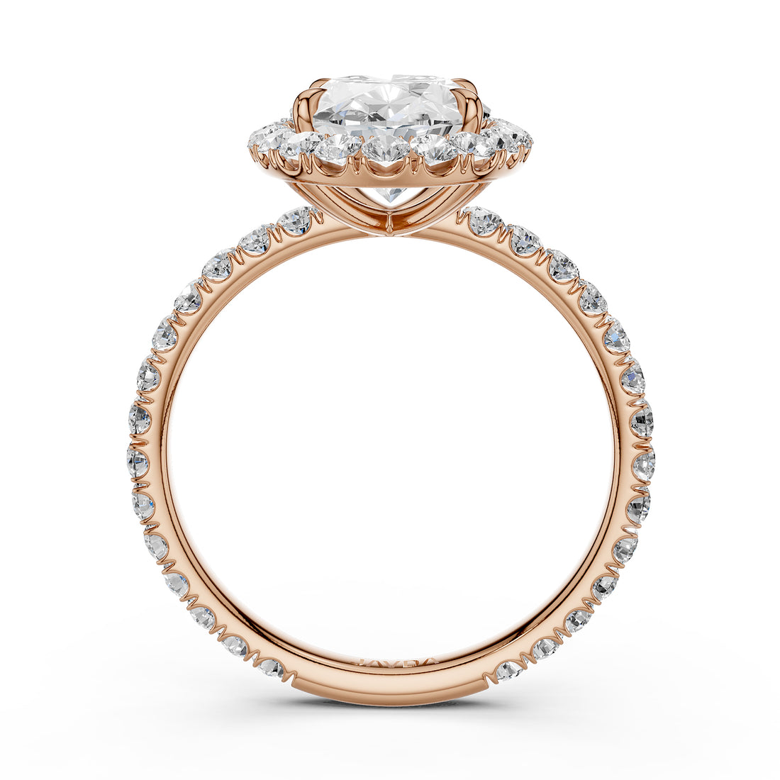 French U Cut Pave Set Oval Halo Lab Grown Diamond Engagement Ring