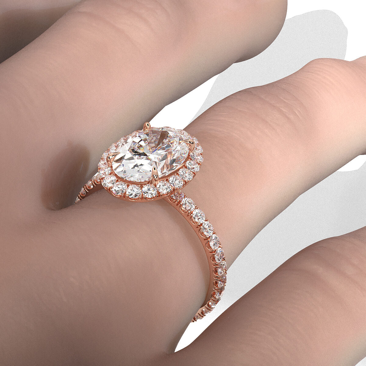 French U Cut Pave Set Oval Halo Lab Grown Diamond Engagement Ring