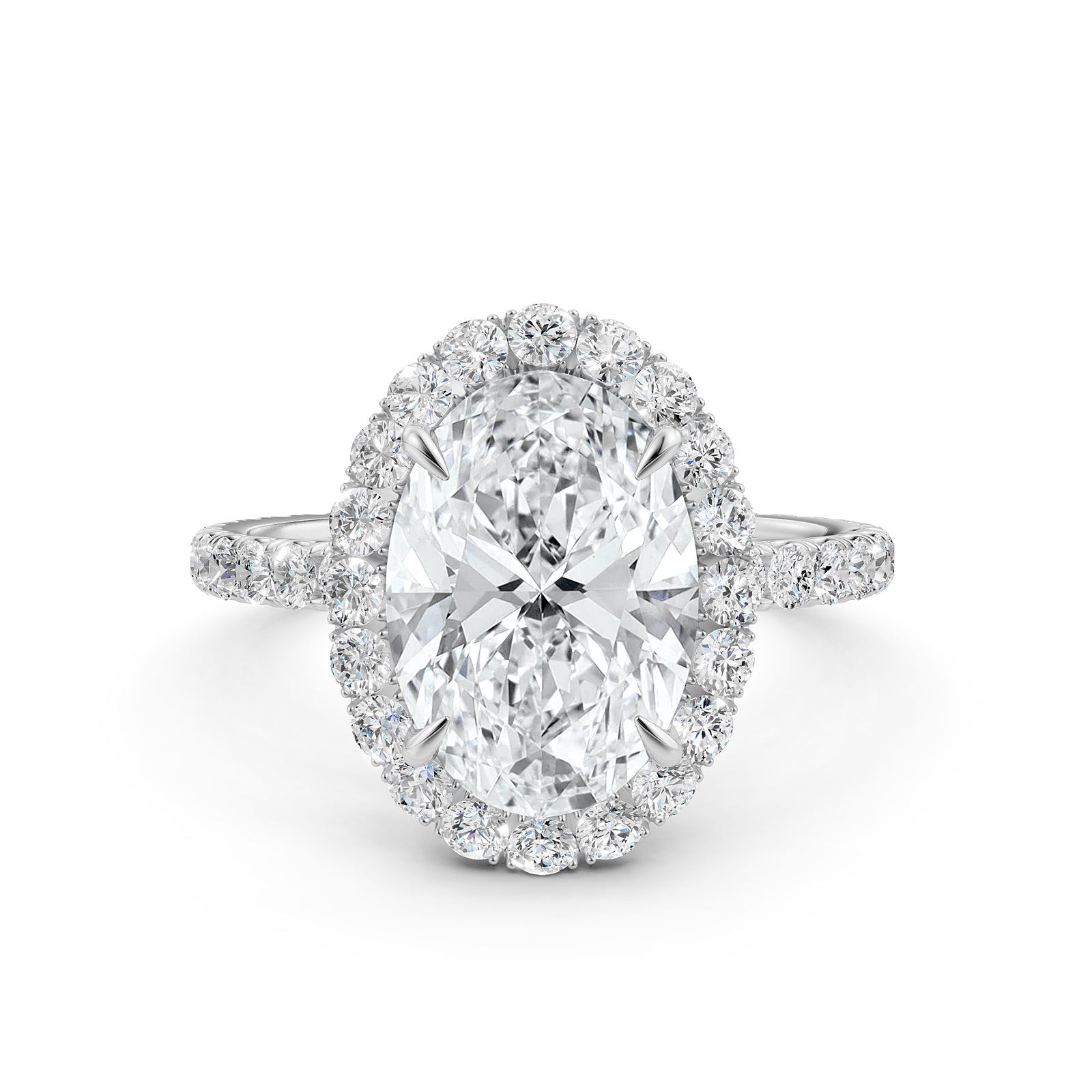 French Pave Set Halo Lab Grown Diamond Engagement Ring 2.59 Ctw.