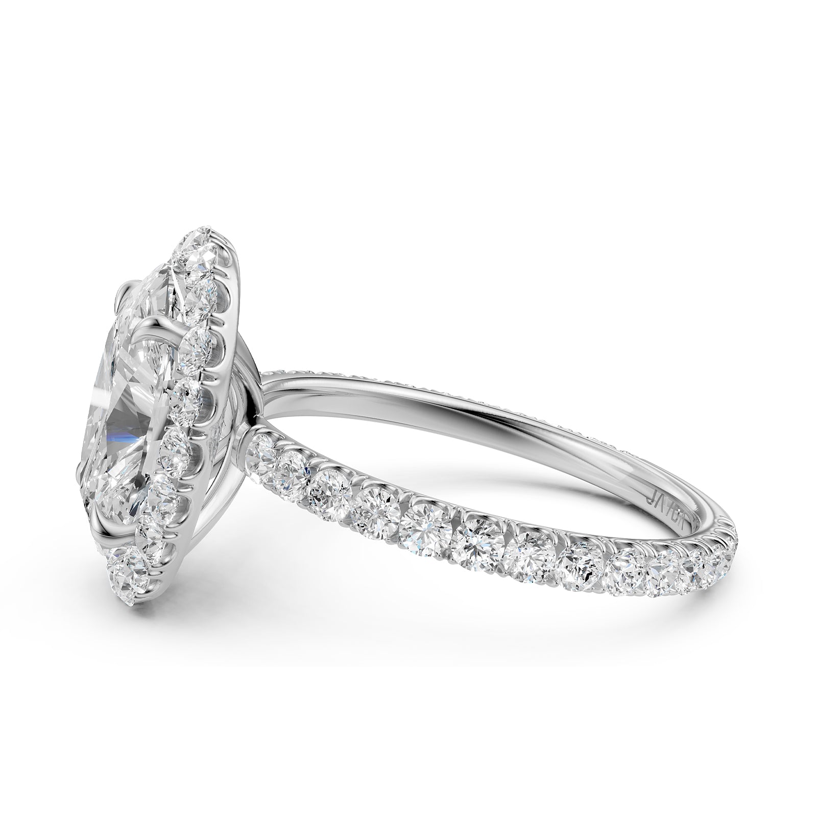 French U Cut Pave Set Oval Halo Lab Grown Diamond Engagement Ring
