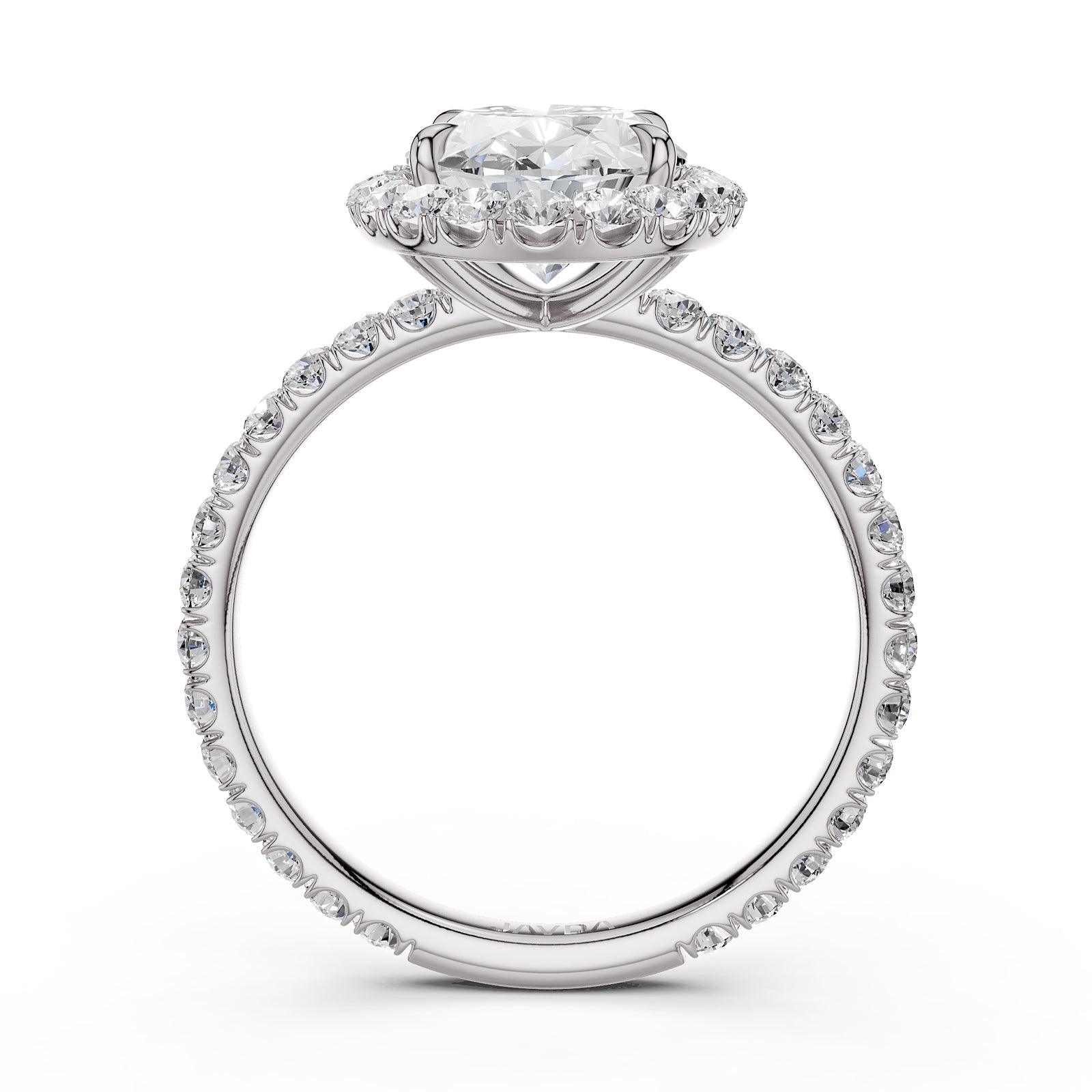 French Pave Set Halo Lab Grown Diamond Engagement Ring 2.59 Ctw.