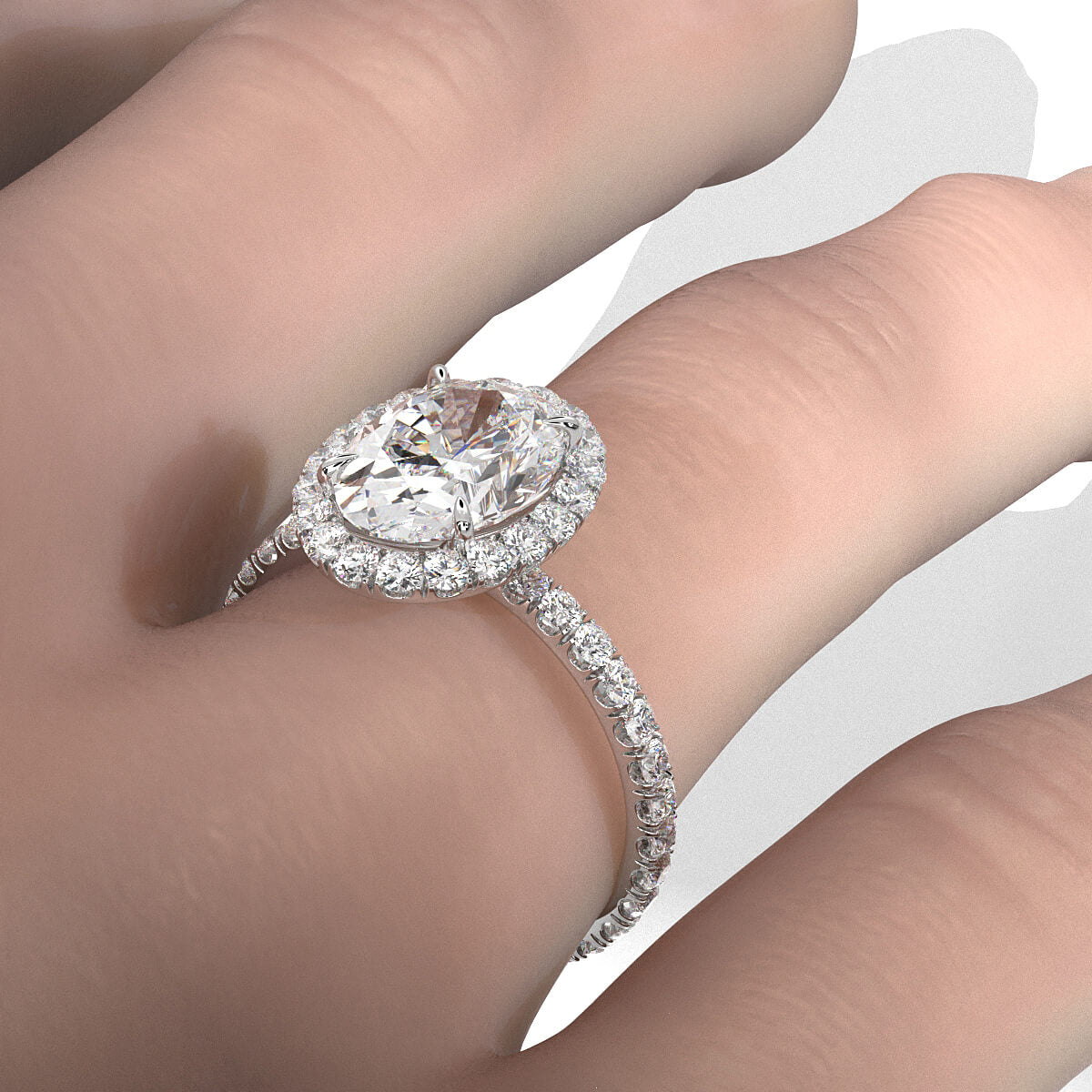 French U Cut Pave Set Oval Halo Lab Grown Diamond Engagement Ring