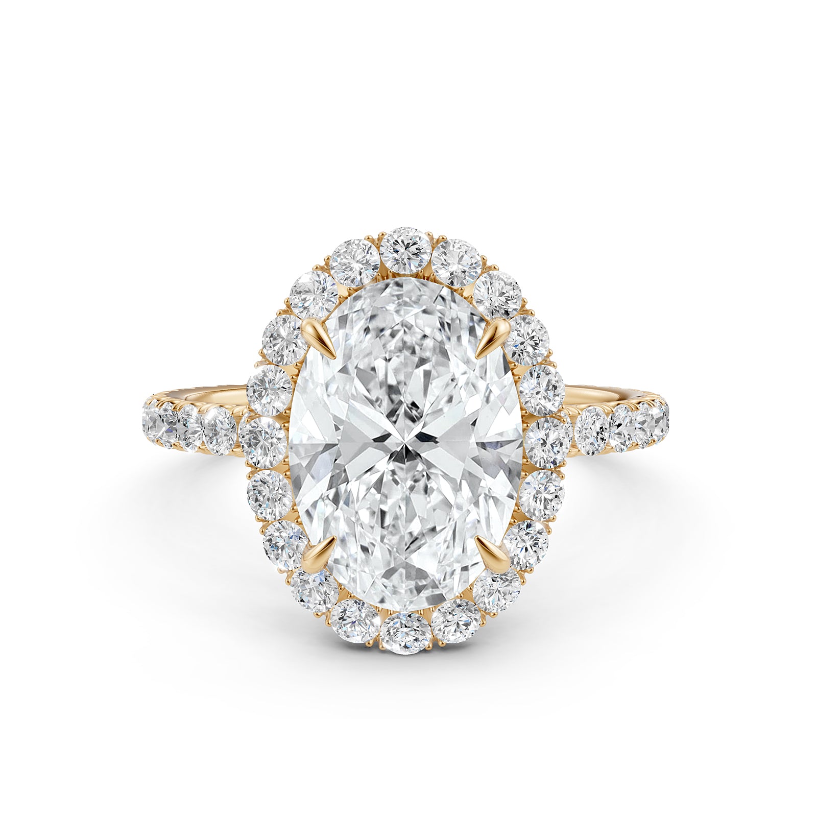 French Pave Set Halo Lab Grown Diamond Engagement Ring 2.59 Ctw.
