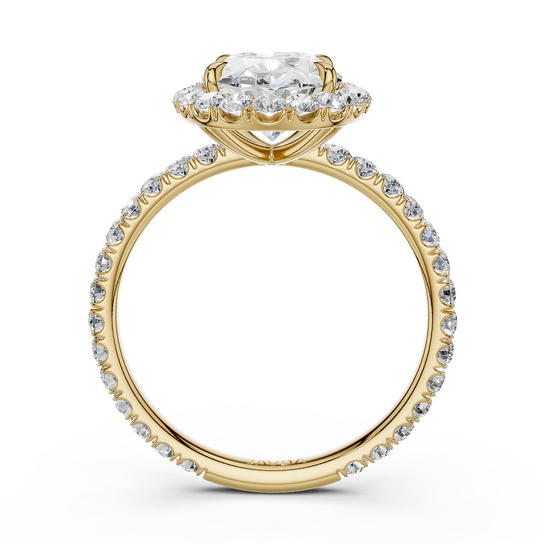 French U Cut Pave Set Oval Halo Lab Grown Diamond Engagement Ring